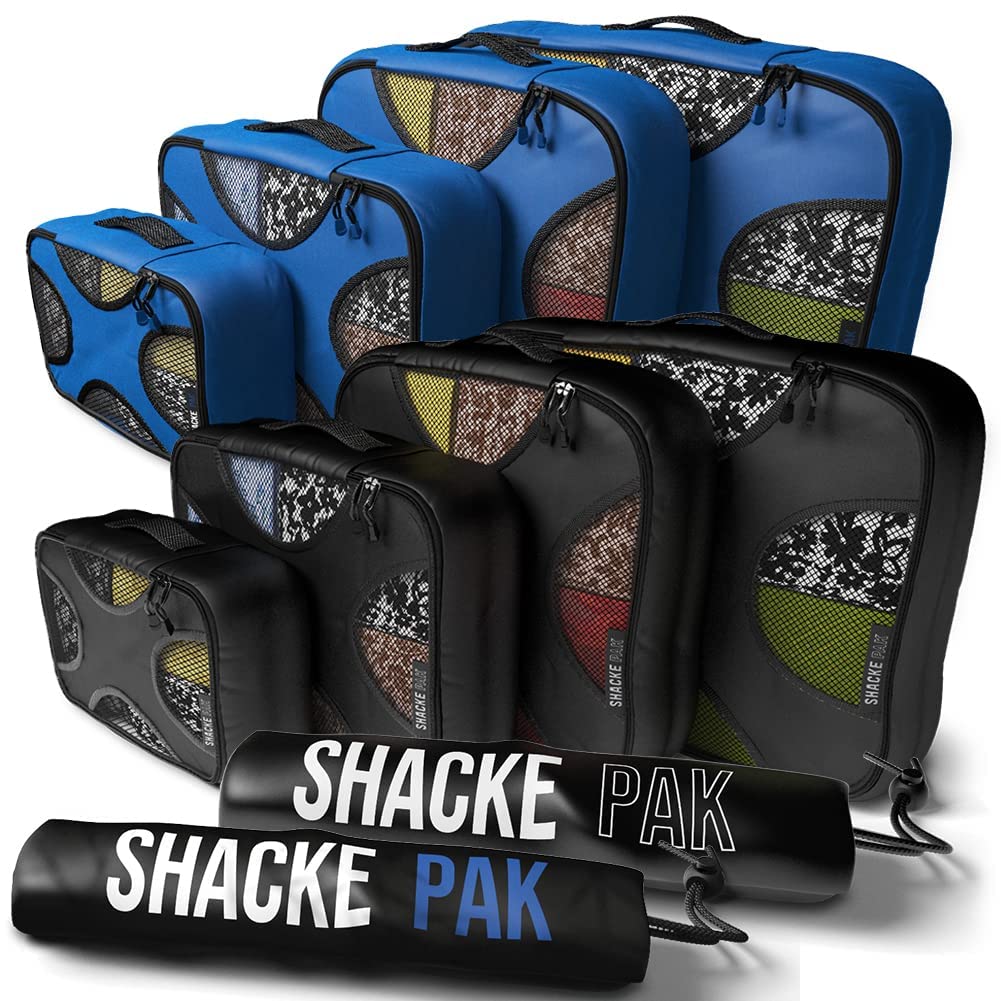 Shacke Pak 5-Piece Packing Cubes Set with Laundry Bag - Travel Organizers for Suitcases (Gentlemen's Blue & Pure Black) | Perfect for Business Trips, Vacations & Weekend Getaways