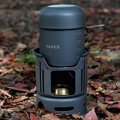 Alocs Outdoor Camping Cookware Set - 7 Piece Portable Cooking Kit with Alcohol Stove for 1-2 Persons | Lightweight Picnic Pots & Pans for Backpacking, Hiking, and Camping Trips (Model CW-C01)