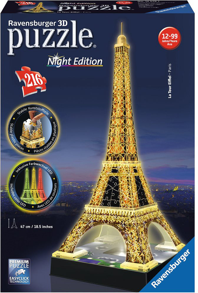 Eiffel Tower Night Edition 3D Puzzle - Glow in The Dark Building Model Kit for Adults & Teens - Perfect for Home Decor, Gift & STEM Learning
