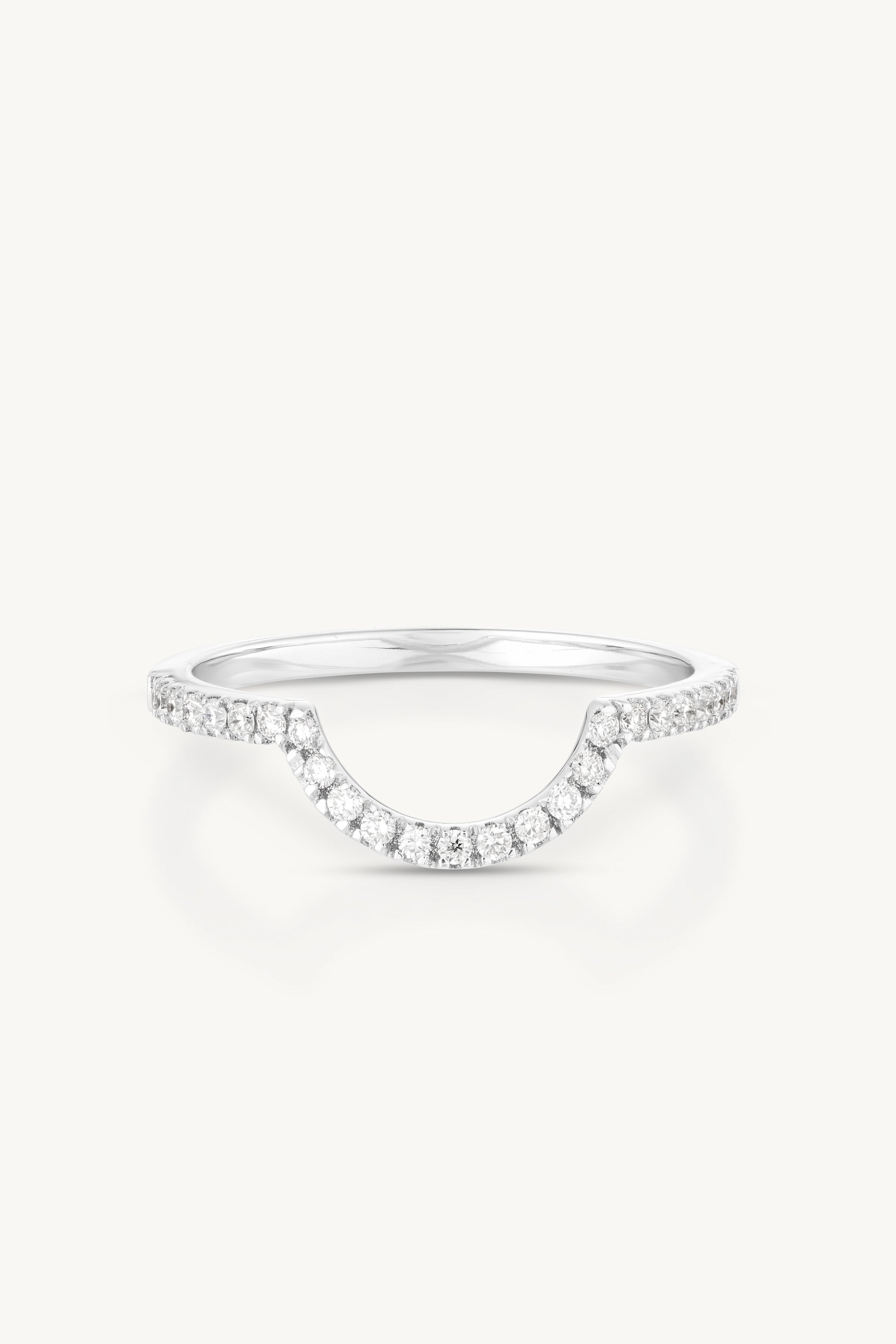 9K White Gold Pave Crescent Band Ring - Dainty Stackable Wedding Band for Women, Perfect for Bridal Jewelry, Anniversary Gifts & Everyday Wear