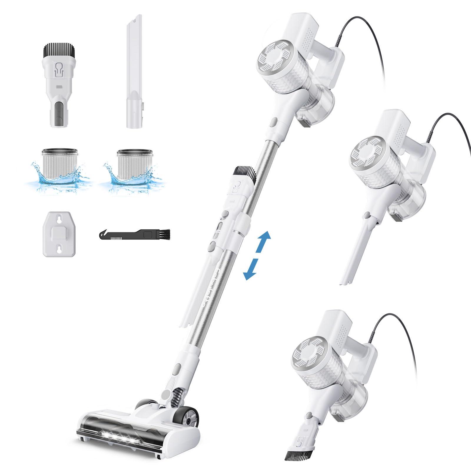 FABULETTA 23Ft Corded Stick Vacuum Cleaner - 600W Powerful Lightweight Vacuum with Telescopic Alloy Tube, 6-in-1 Convertible Handheld Vacuum for Pet Hair, Hard Floors & Car Cleaning - Grey | Ideal for Home, Office & Car Interior Cleaning