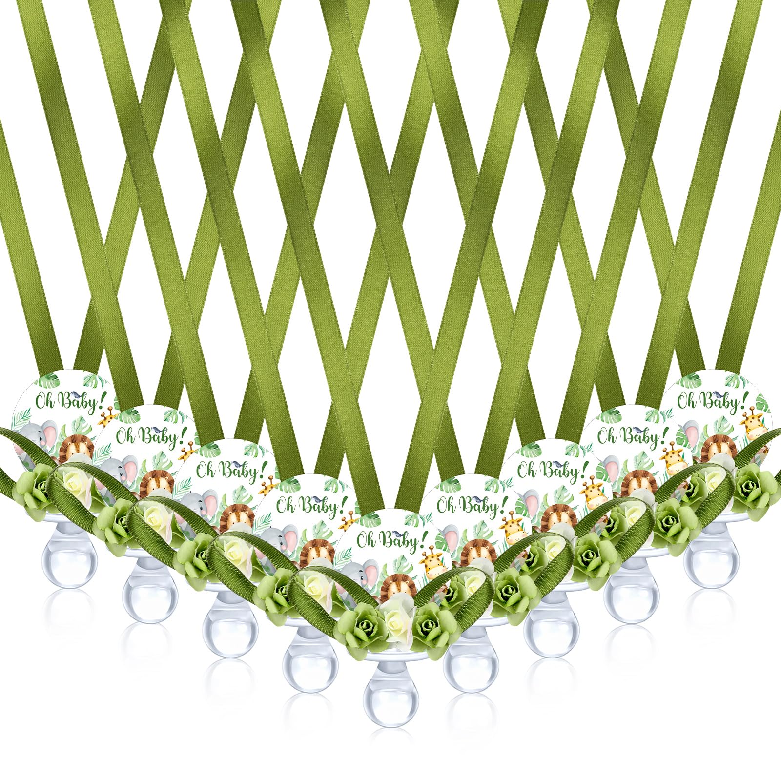 Quelay 60 Pcs Baby Shower Pacifier Necklace Set - Cute Jungle Animal Acrylic Pacifiers with Floral Designs for Baby Shower Decorations, Party Favors & Table Centerpieces - Perfect for Baby Showers, Gender Reveals & Newborn Celebrations