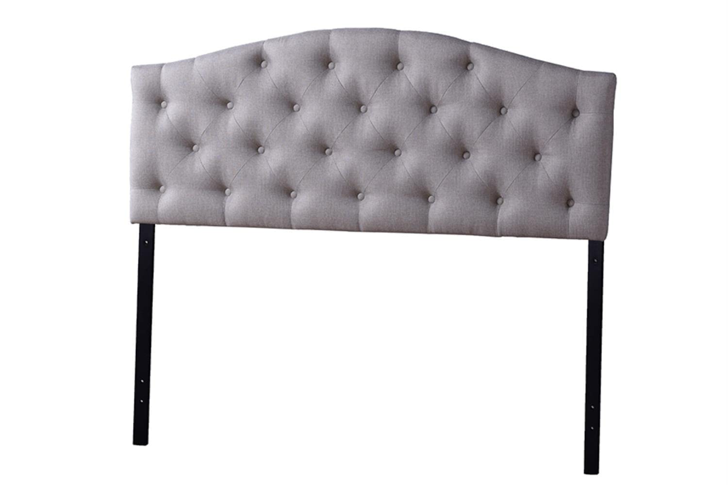 Baxton Studio Myra Modern Queen Size Fabric Upholstered Headboard - Light Beige Button-Tufted Scalloped Design for Bedroom Decor | Perfect for Contemporary Home, Apartment & Guest Room