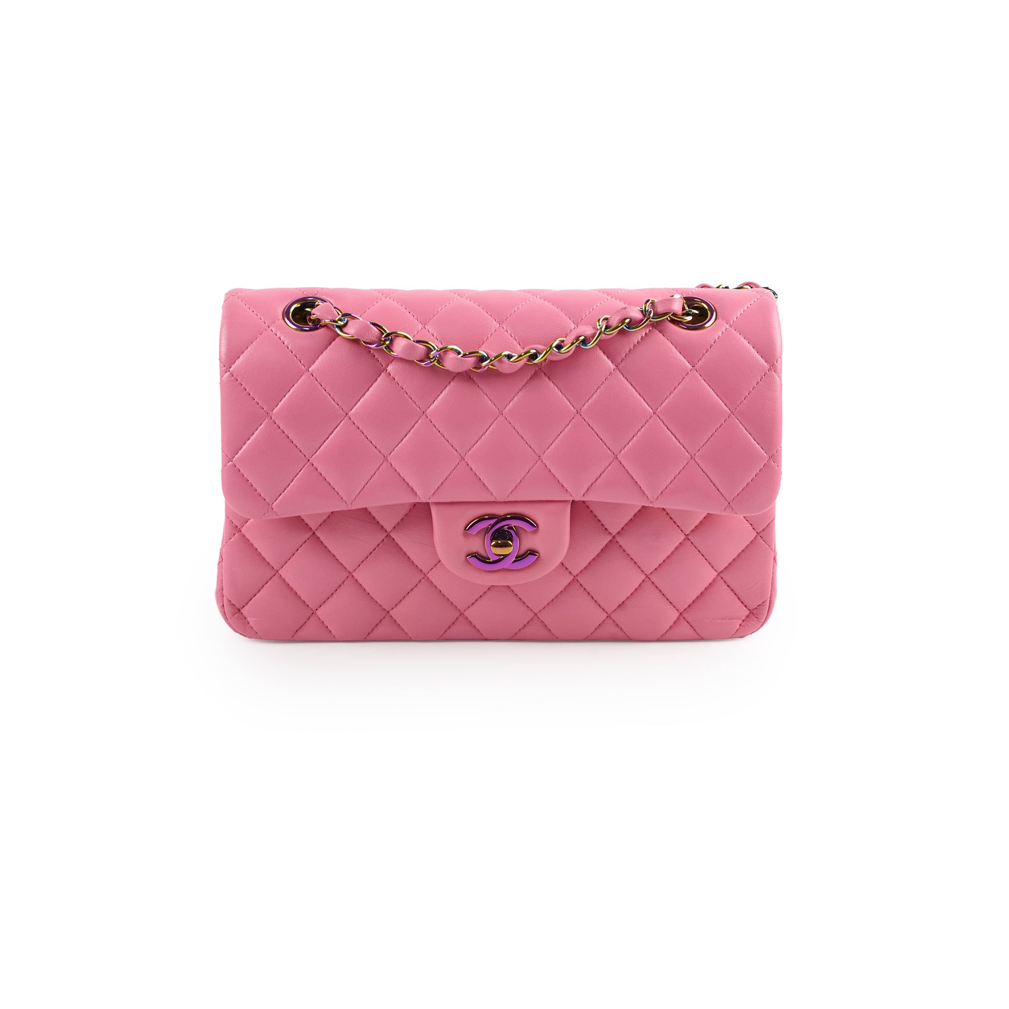 Chanel Small Double Classic Flap Bag in Pink & Yellow | Luxury Designer Crossbody Purse for Women | Perfect for Date Night & Special Occasions