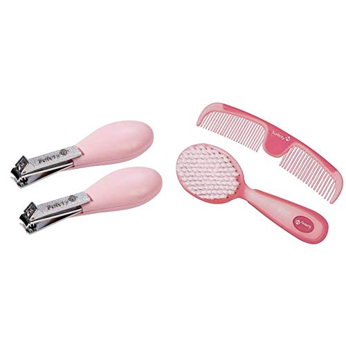 Safety 1st Steady Fold-Up Nail Clippers & Easy Grip Brush Comb Set - 2 Count, Raspberry - Baby Grooming Essentials for Safe Nail Trimming & Hair Care at Home