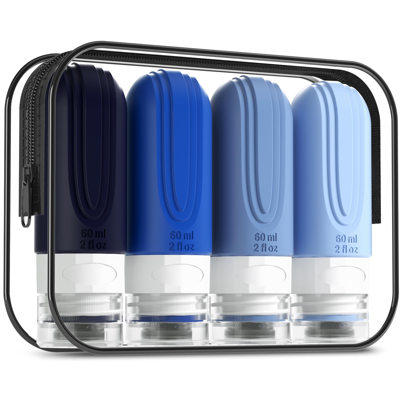TSA Approved 2oz Travel Size Bottles (4 Pack) - BPA Free Leak Proof Toiletry Containers for Shampoo & Liquids | Refillable Travel Accessories with Toiletry Bag | Perfect for Airplane Carry-On, Gym & Vacation Essentials
