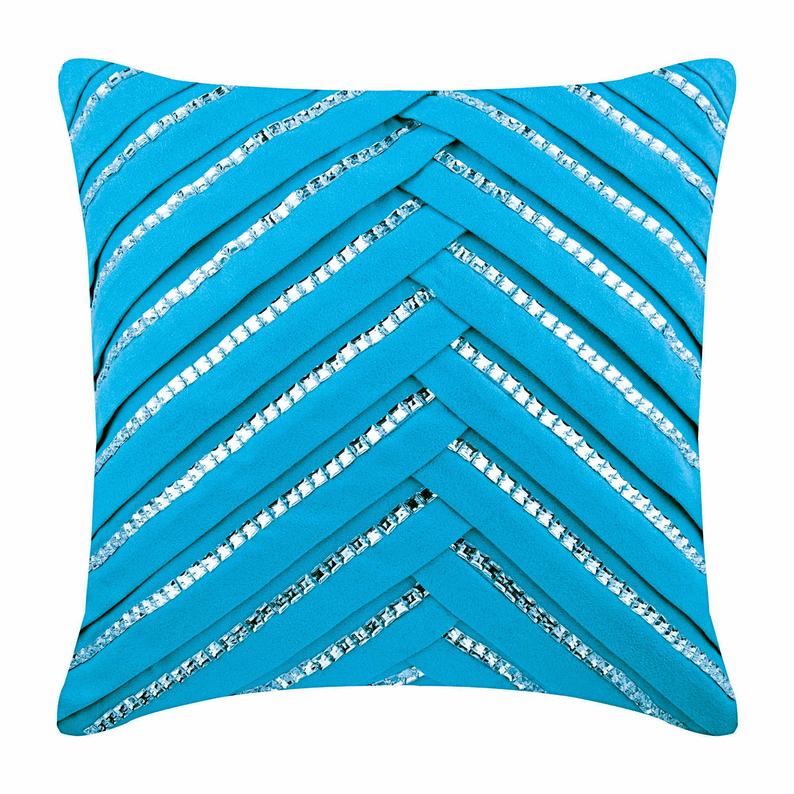 Turquoise Blue Suede Throw Pillow Cover - Soft & Luxurious Aqua Crystal Home Decor for Sofa, Bed, Couch - Perfect for Living Room, Bedroom & Nursery Decor