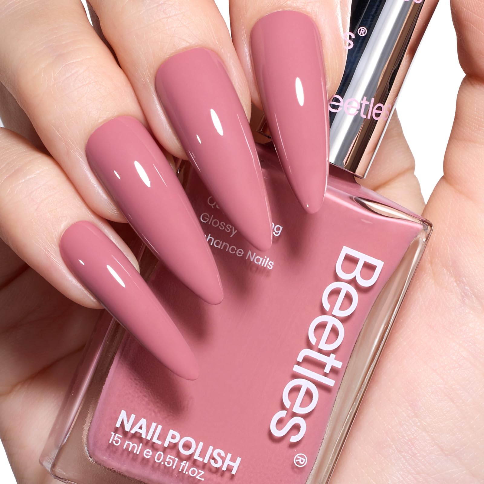 Beetles Pink Nail Polish - 15ML Dusty Rose Long Lasting & Quick Dry Nail Strengthener | 2-in-1 Ridge Filler Base Coat for Nail Growth | Valentine's Day Gift for Women | Perfect for Manicures, Pedicures & Special Occasions