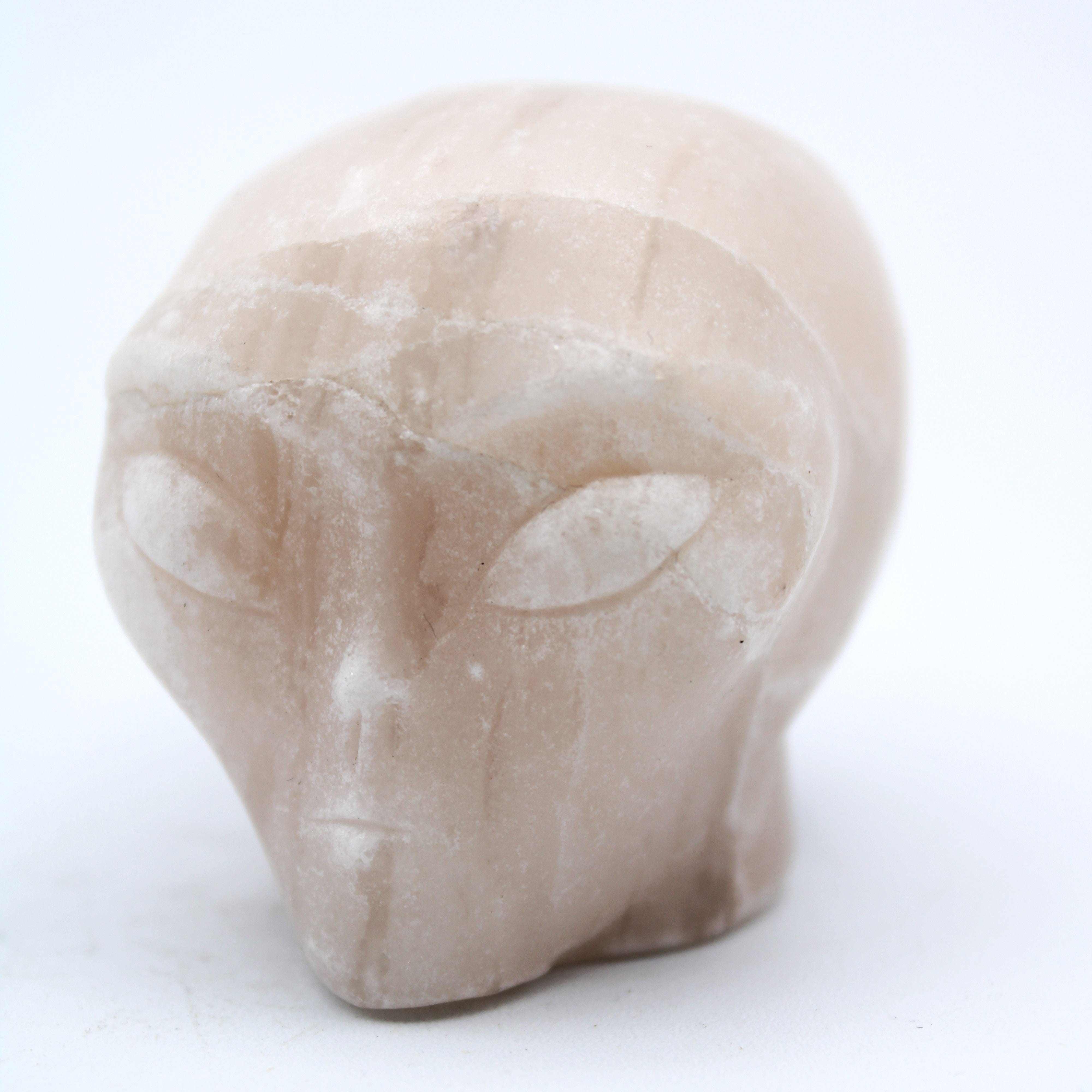 Calcite Alien Head Carving - Unique Handmade Stone Sculpture for Home Decor, Office Display & Gift Giving