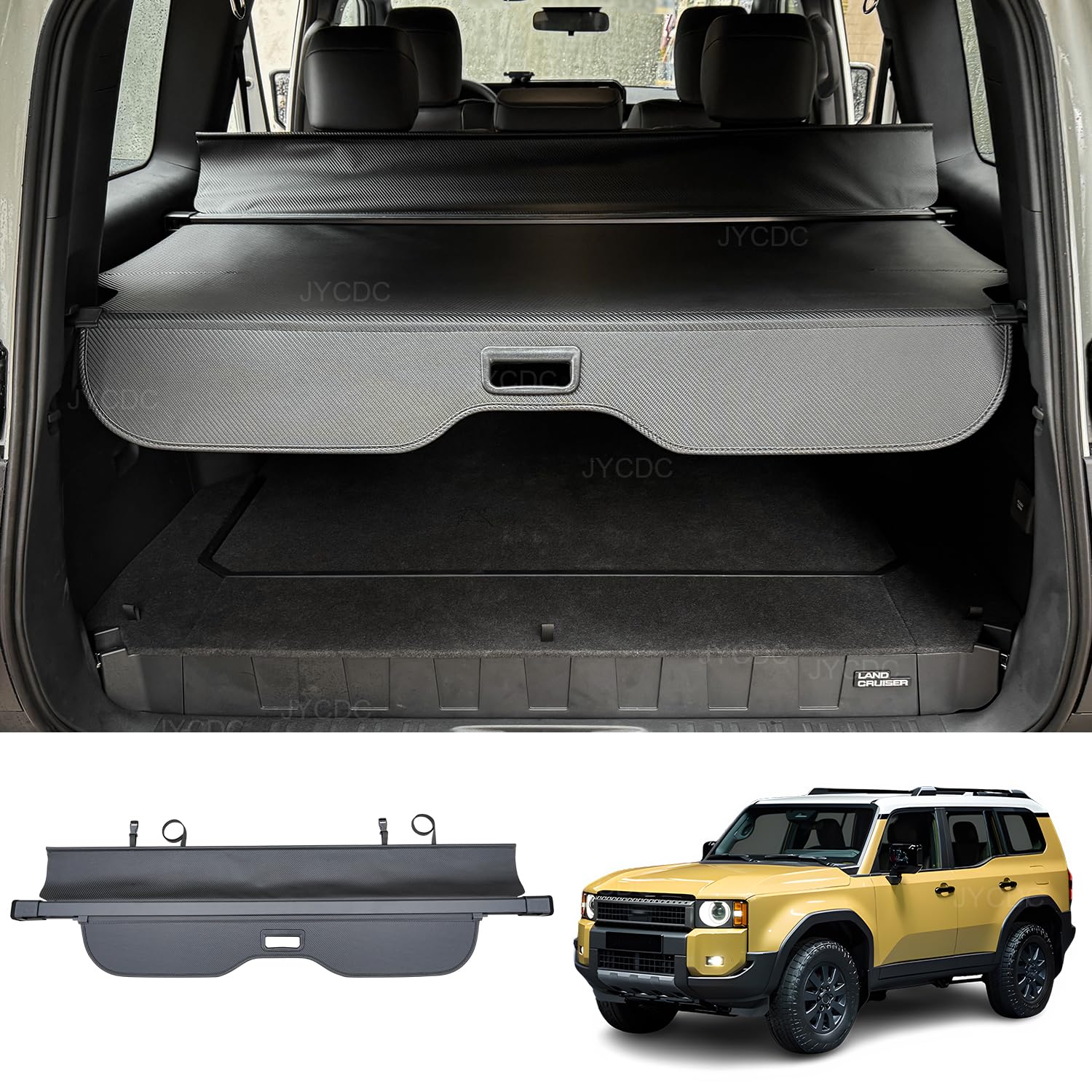 2024 Toyota Land Cruiser 250 1958 Prado LC250 Retractable Trunk Security Cover - Carbon Fiber Rear Cargo Shade (Double Curtain) for Privacy & UV Protection - Perfect for Road Trips, Camping & Outdoor Adventures