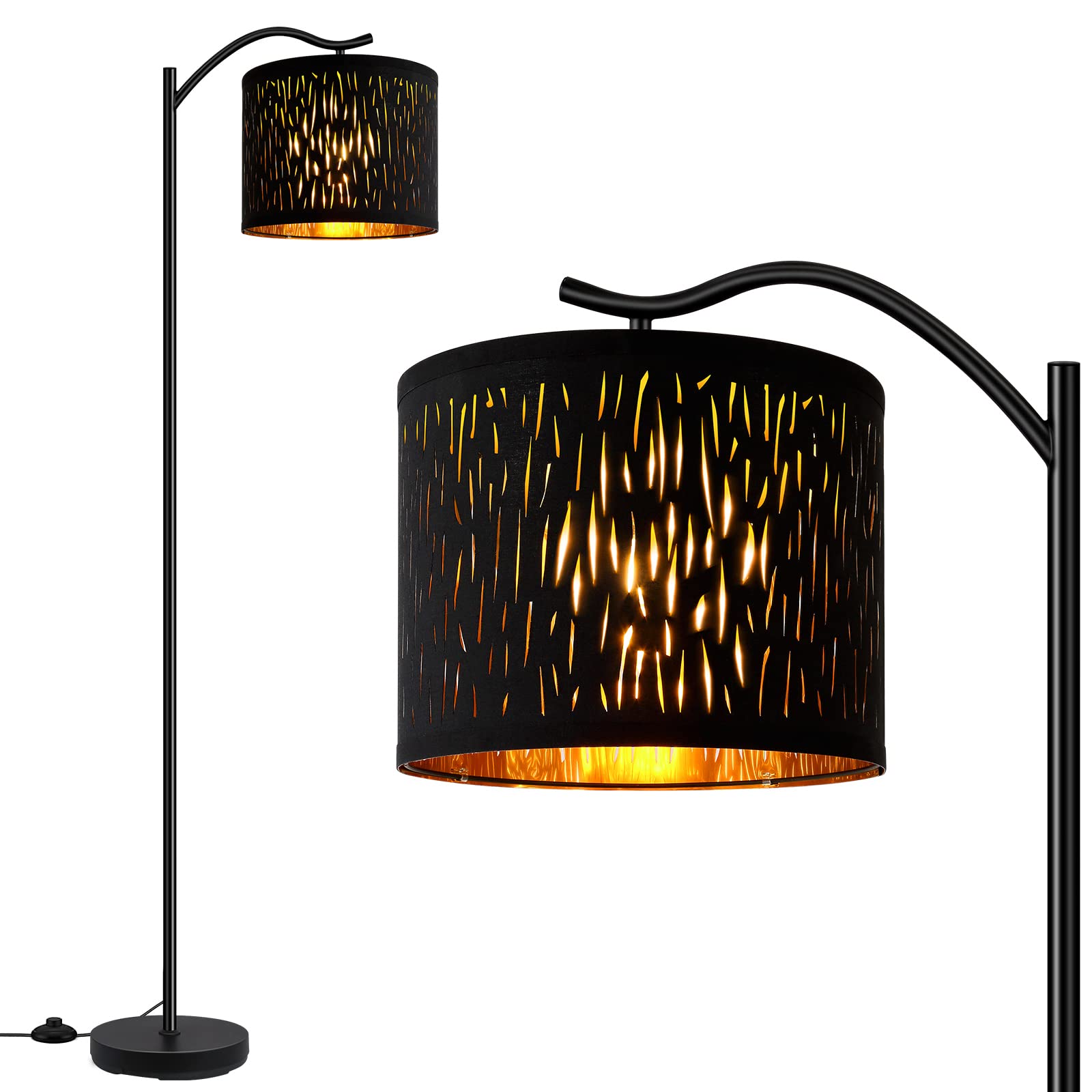BoostArea 8W LED Arched Floor Lamp with Linen Shade - Mid Century Modern Tree Texture Standing Light for Living Room, Bedroom & Office - Perfect for Reading Nook, Cozy Corner and Workspace Lighting