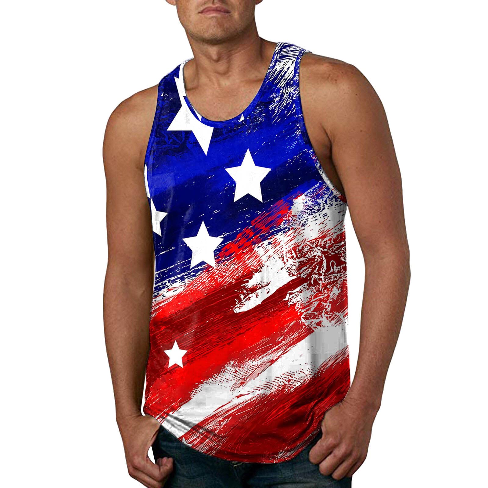 Men's Sleeveless Printed Beach Tank Top - Casual Summer O-Neck Blouse for Tall & Long Sleeve T-Shirts | Perfect for Outdoor Activities, Vacations & Spring Fashion