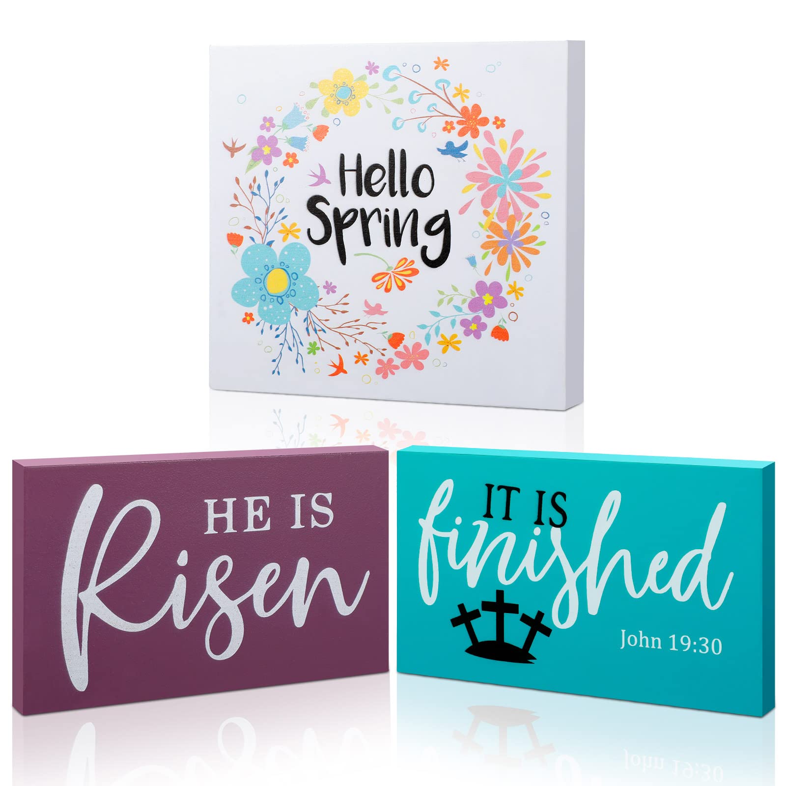 3-Piece Easter 'He Is Risen' Wooden Tiered Tray Decor Set - Spring Table Centerpiece, Farmhouse Home Decor for Easter Party, Holiday Celebration & Seasonal Display