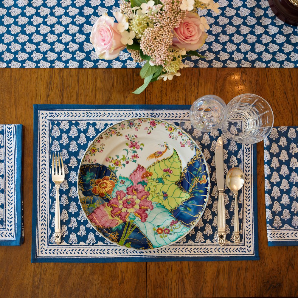 Pom Buti Denim Placemats Set of 4 - Stylish & Durable Table Mats for Dining, Kitchen Decor, or Party Settings