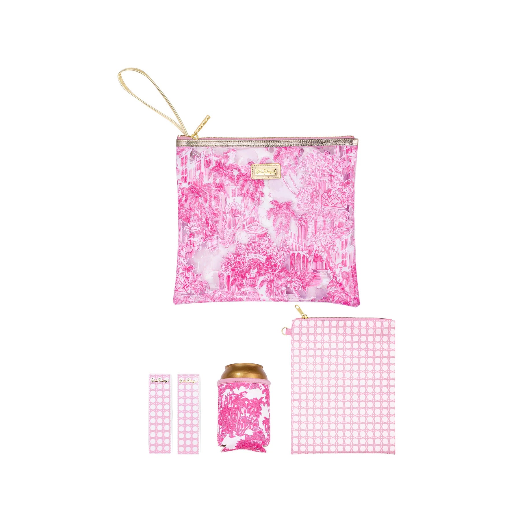 Lilly Pulitzer Beach Day Palm Beach Toile Pouch - Stylish Cosmetic Bag for Travel, Beach Essentials & Everyday Use