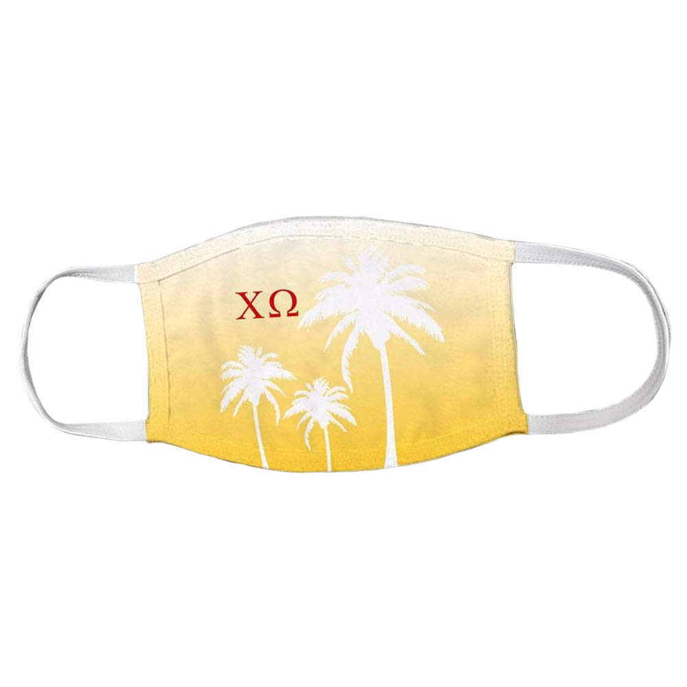 Chi Omega Chi O Palm Trees Face Mask for Women - Reusable & Breathable Cotton Fabric - Perfect for Sorority Events, Beach Trips & Daily Protection