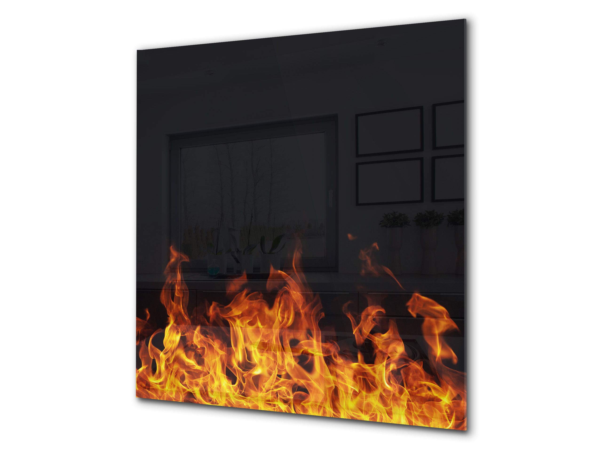 Printed Tempered Glass Backsplash - Fire Black Background 4 (BS14 Fire Series) - Durable & Stylish Kitchen Splashback for Stoves, Countertops & Backsplash Protection