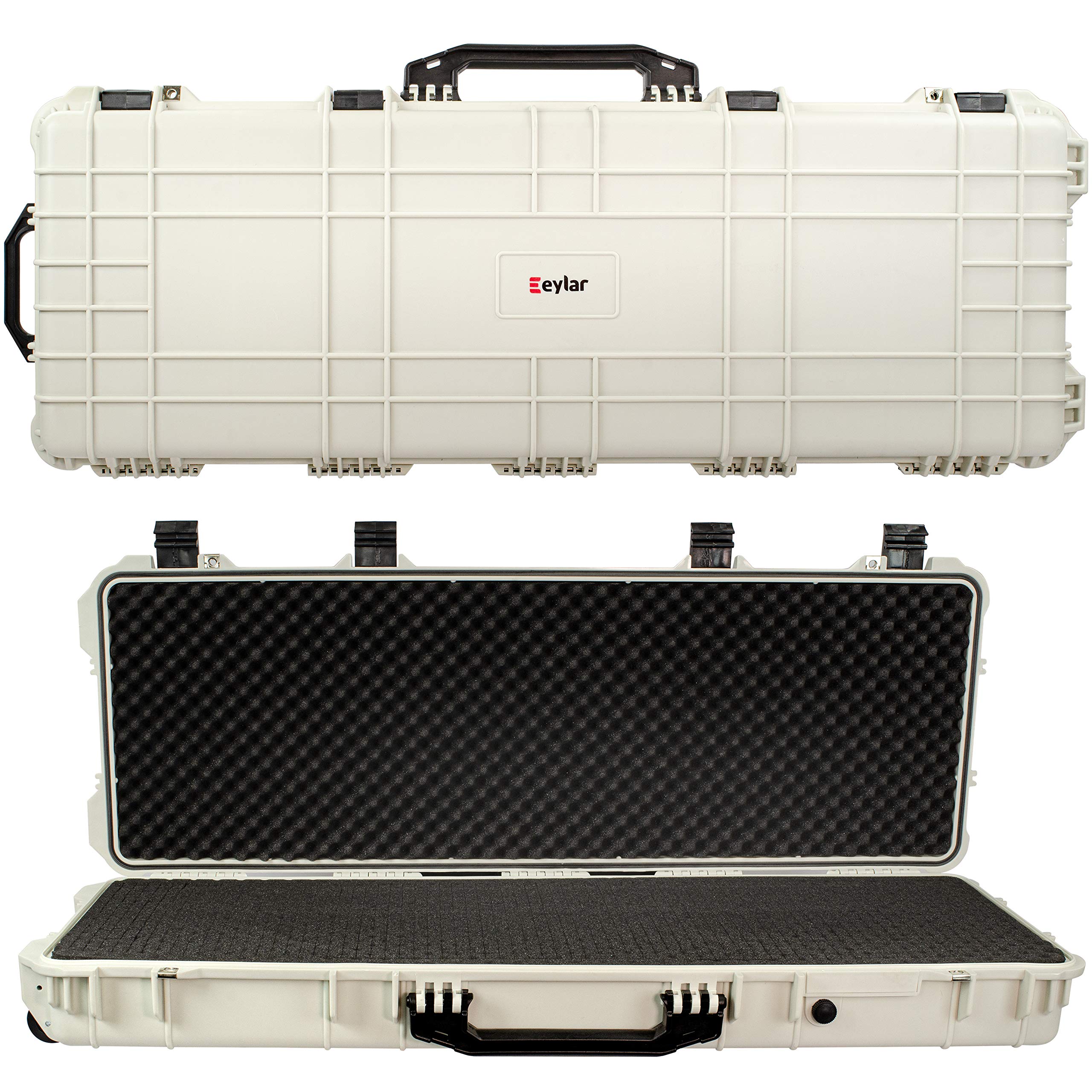 Eylar Protective Roller Rifle Hard Case with Foam - Waterproof & Crushproof Gun Case for 2 Rifles or Multiple Guns - Pressure Valve & Lockable Fittings - Polar White - Ideal for Hunting, Shooting Range & Air Travel