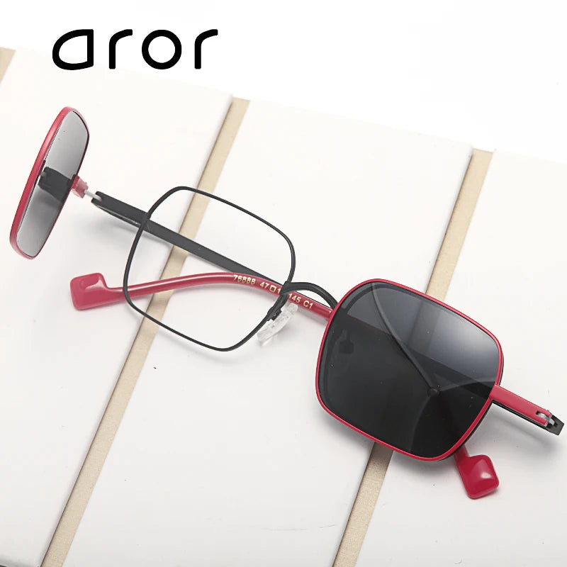 Aror Unisex Full Rim Square Alloy Eyeglasses with Flip-Up Sunglasses 76888 - Stylish UV Protection for Driving, Outdoor Activities & Fashion Accessories