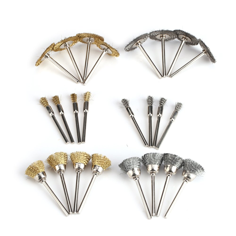 24pcs Wire Brushes Set - Stainless Steel & Brass Wire Wheel Polishing Brushes for Grinder, Drill & Rotary Tools | Perfect for Metal Cleaning, Rust Removal & Surface Polishing in DIY Projects & Professional Workshops