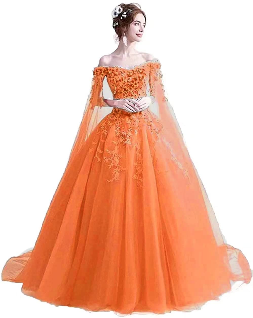 LEJY Women's Off The Shoulder Long Sleeve Masquerade Ball Gown Prom Dress - Elegant Evening Gala, Homecoming Party, Wedding Guest Formal Attire