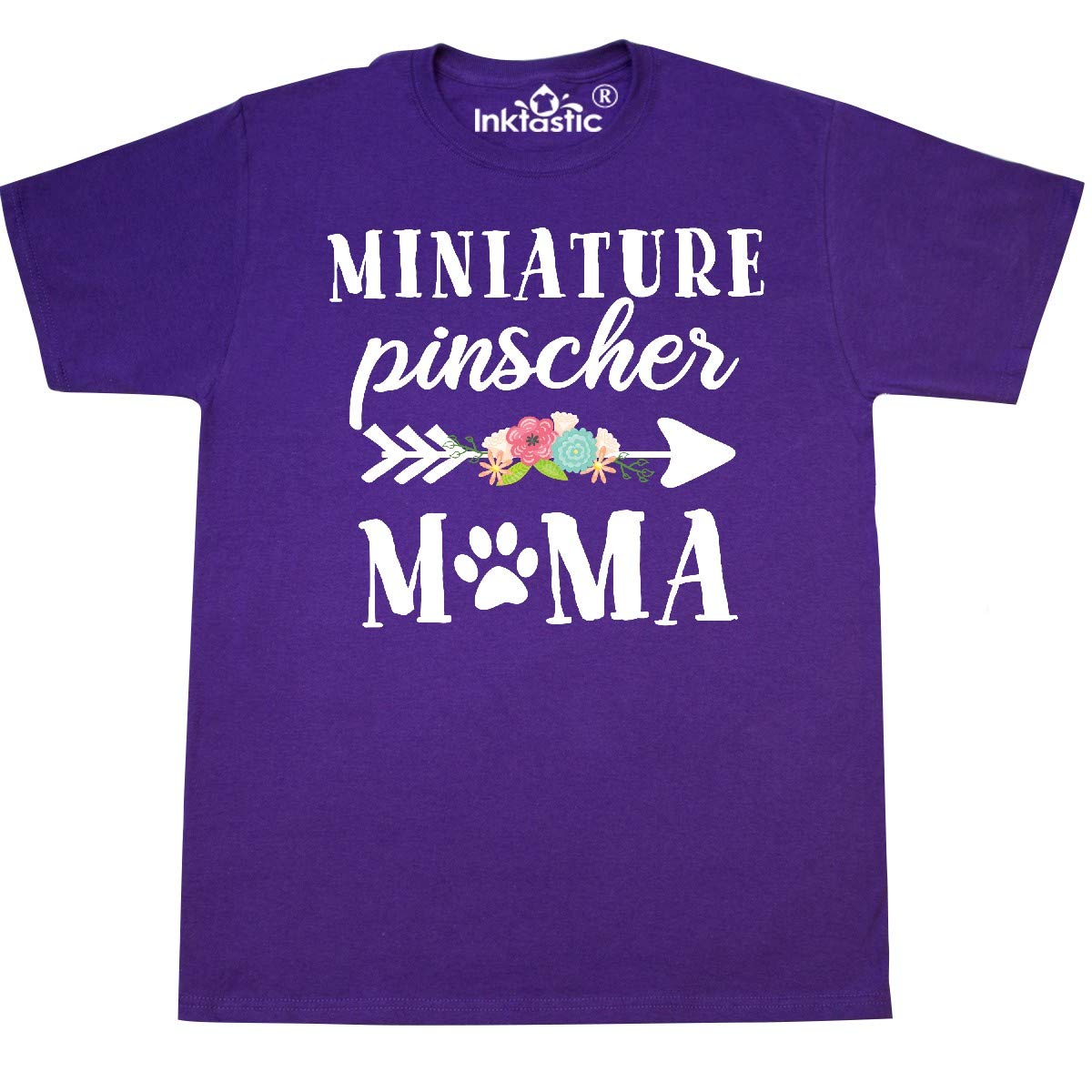 Inktastic Miniature Pinscher Mama with Flowers and Arrow Graphic T-Shirt - Cute Dog Lover Tee for Women, Casual Wear & Mother's Day Gift