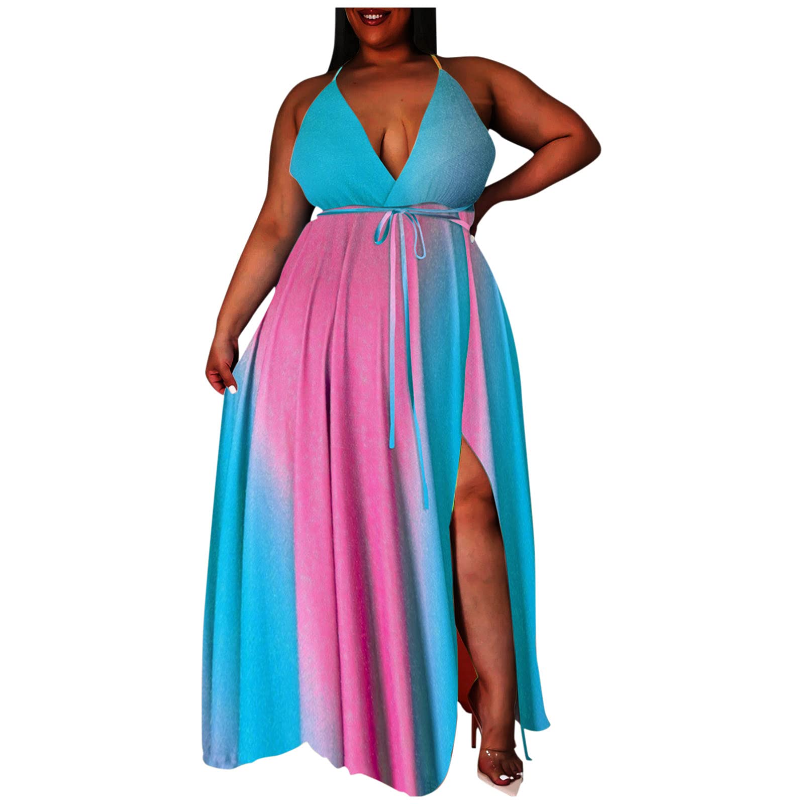 Sexy V-Neck Backless Maxi Dress for Women - Plus Size 2X Loose Sling Dress - Perfect for Beach Vacations, Summer Parties & Date Nights