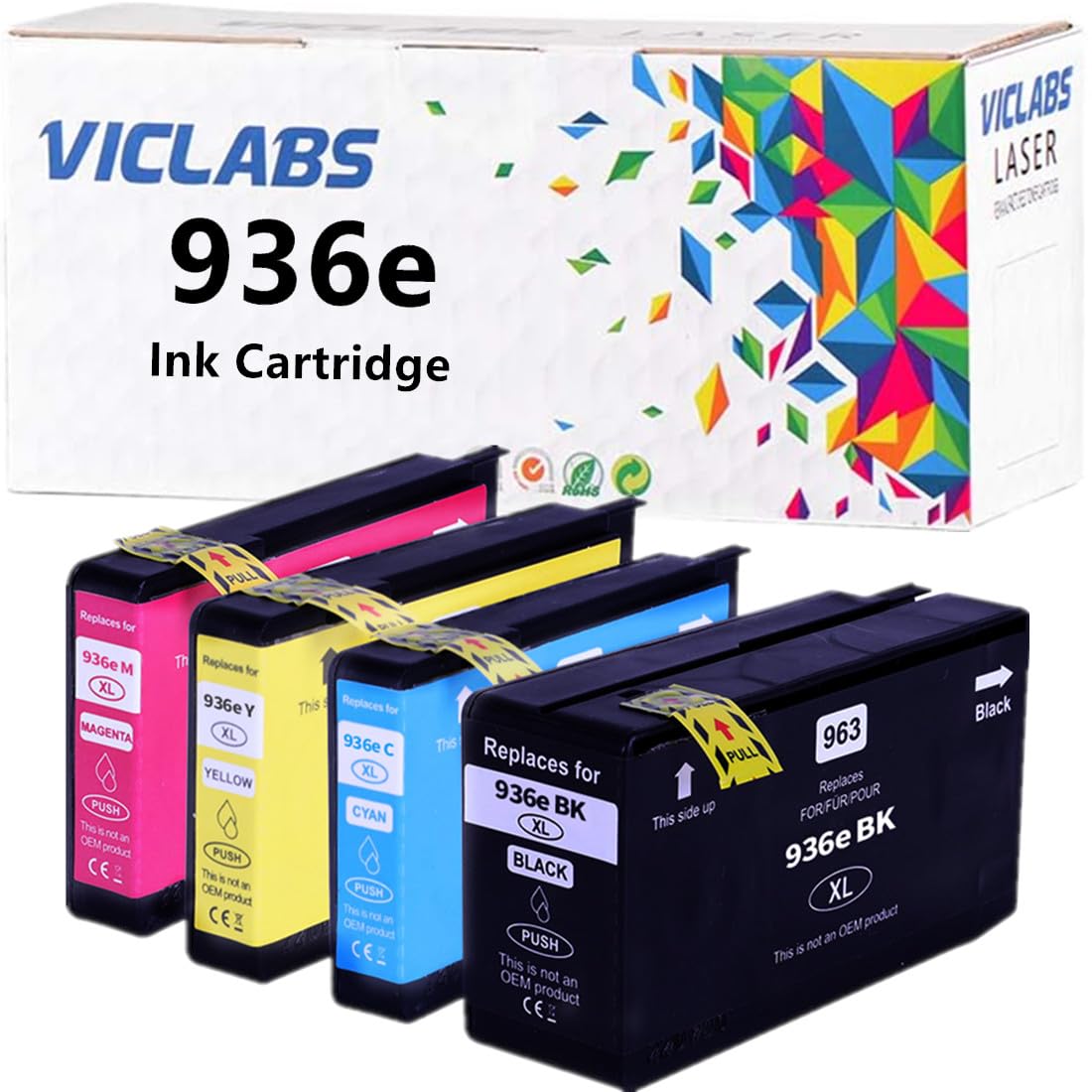 HP 936XL Ink Cartridges 4-Pack (BCMY) - Compatible with OfficeJet 9110/9120/9130/9730 Series for Home & Office Printing
