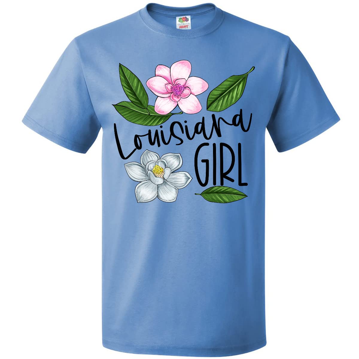 Inktastic Louisiana Girl Magnolia Flowers and Leaves Graphic T-Shirt for Women - Southern Style Casual Tee for Everyday Wear, Outings, and Gift Giving