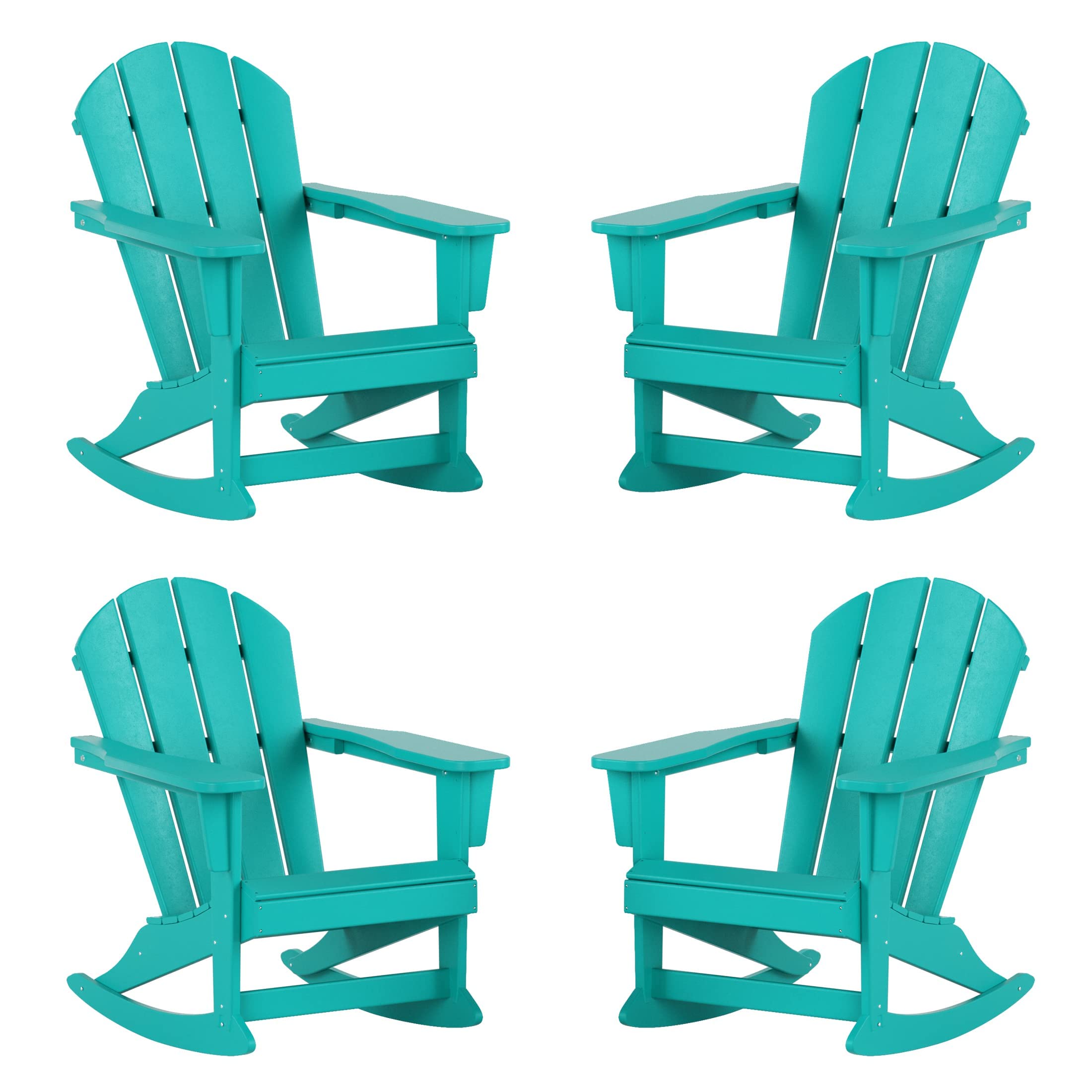 WO Home Furniture 4-Piece Patio Rocking Chair Set - Classic Outdoor HDPE Rocking Chairs with UV & Weather Resistance (Turquoise) - Perfect for Backyard, Garden, Poolside & Porch Relaxation
