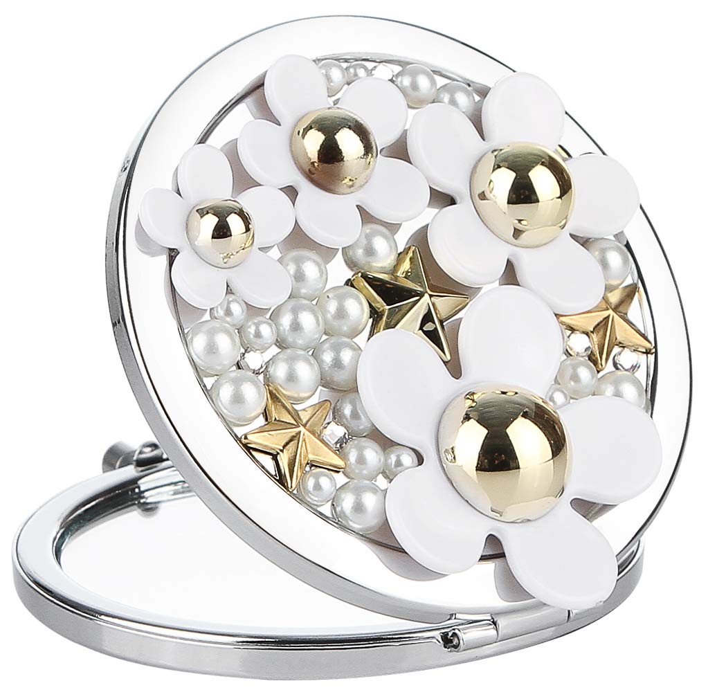 La Vogue Daisy Pattern Women's Portable Makeup Compact Mirror - Elegant Purse Handbag Mirror for Touch-ups, Travel & Everyday Use