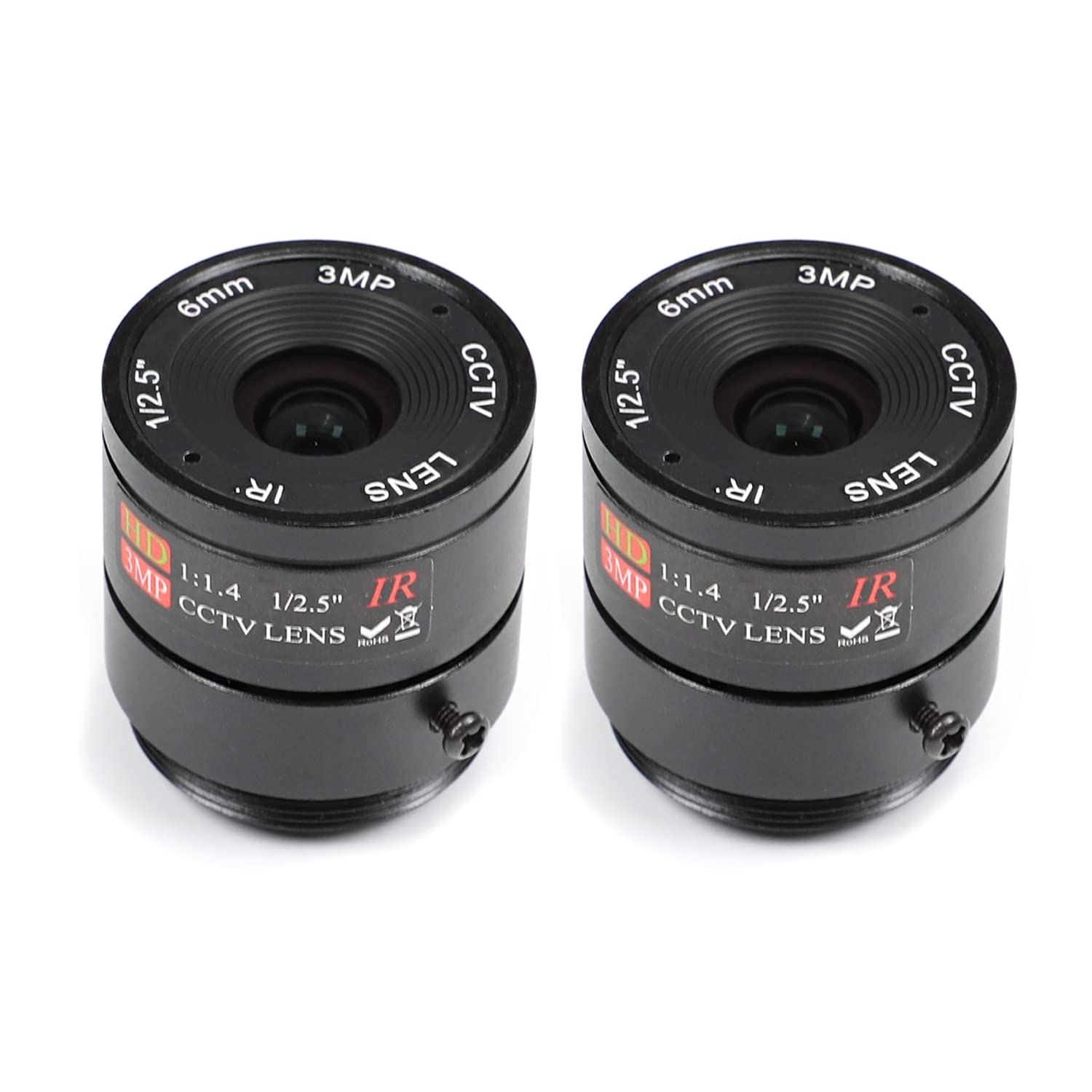 Othmro 2Pcs 6mm CCTV Camera Lens 3MP F1.4 Security WiFi Lens, 1/2.5 Inch Wide Angle CS Mount for IP Camera - Perfect for Home Surveillance & Panoramic Monitoring