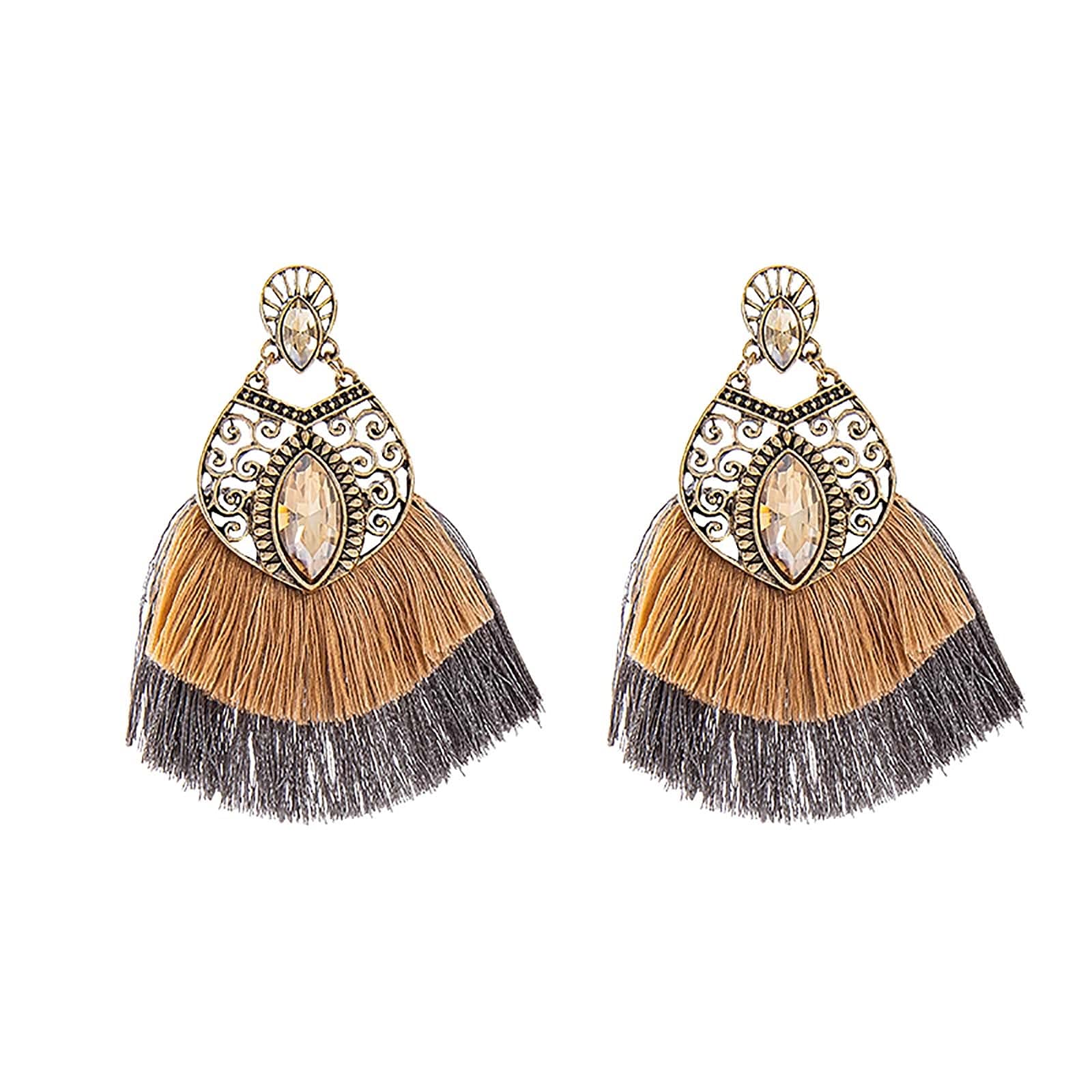 Sparkling Diamond-Studded Hollow Double-Layer Fashion Earrings for Women - Elegant Tassel Alloy Dangle Earrings for Parties, Weddings & Date Nights