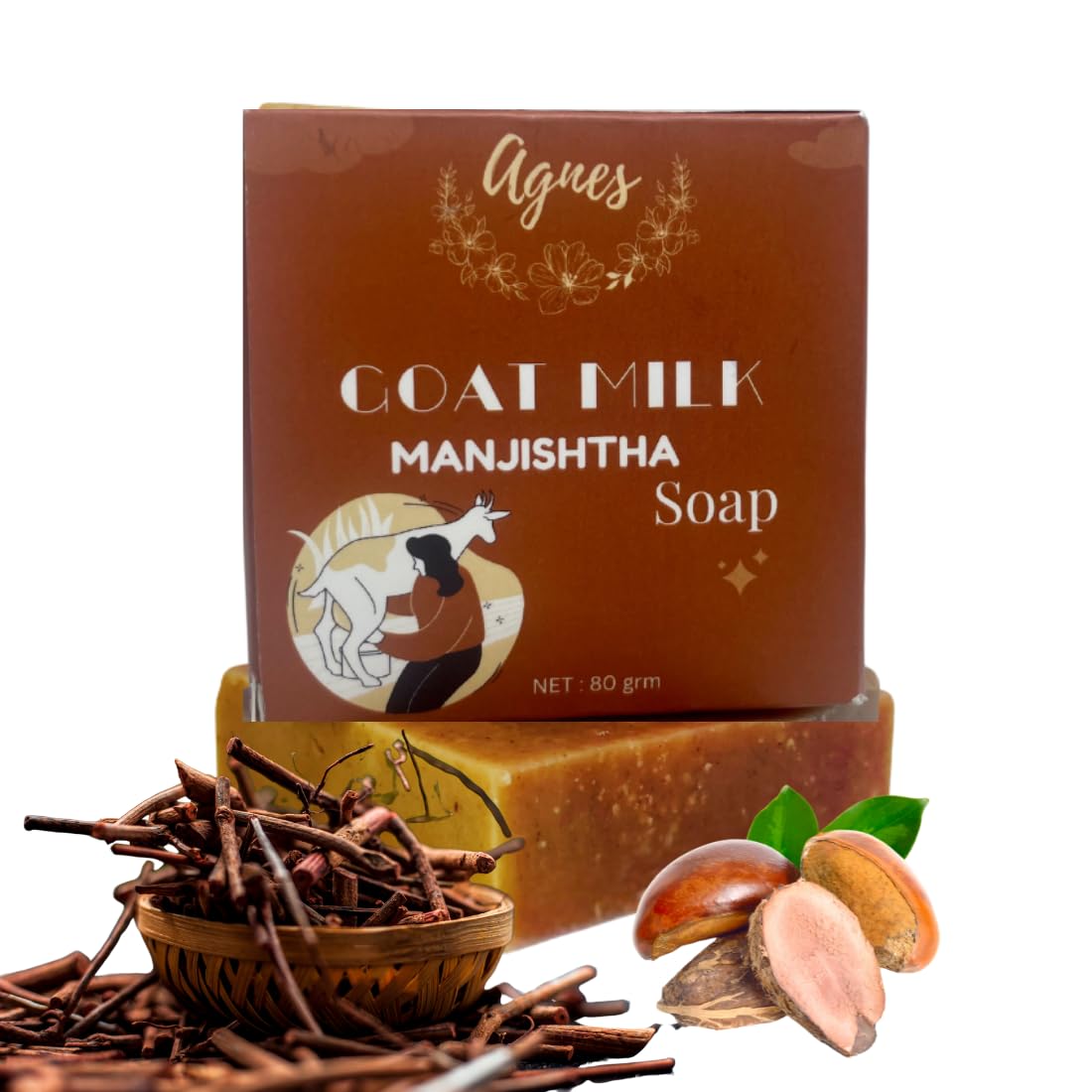 **Agnes 80g Goat Milk & Shea Butter Cold-Processed Soap for Brightening Skin, Fading Dark Spots & Pigmentation - Hydrating for Dry Skin - Men & Women (Pack of 1) - Perfect for Daily Skincare & Sensitive Skin Care Routine**