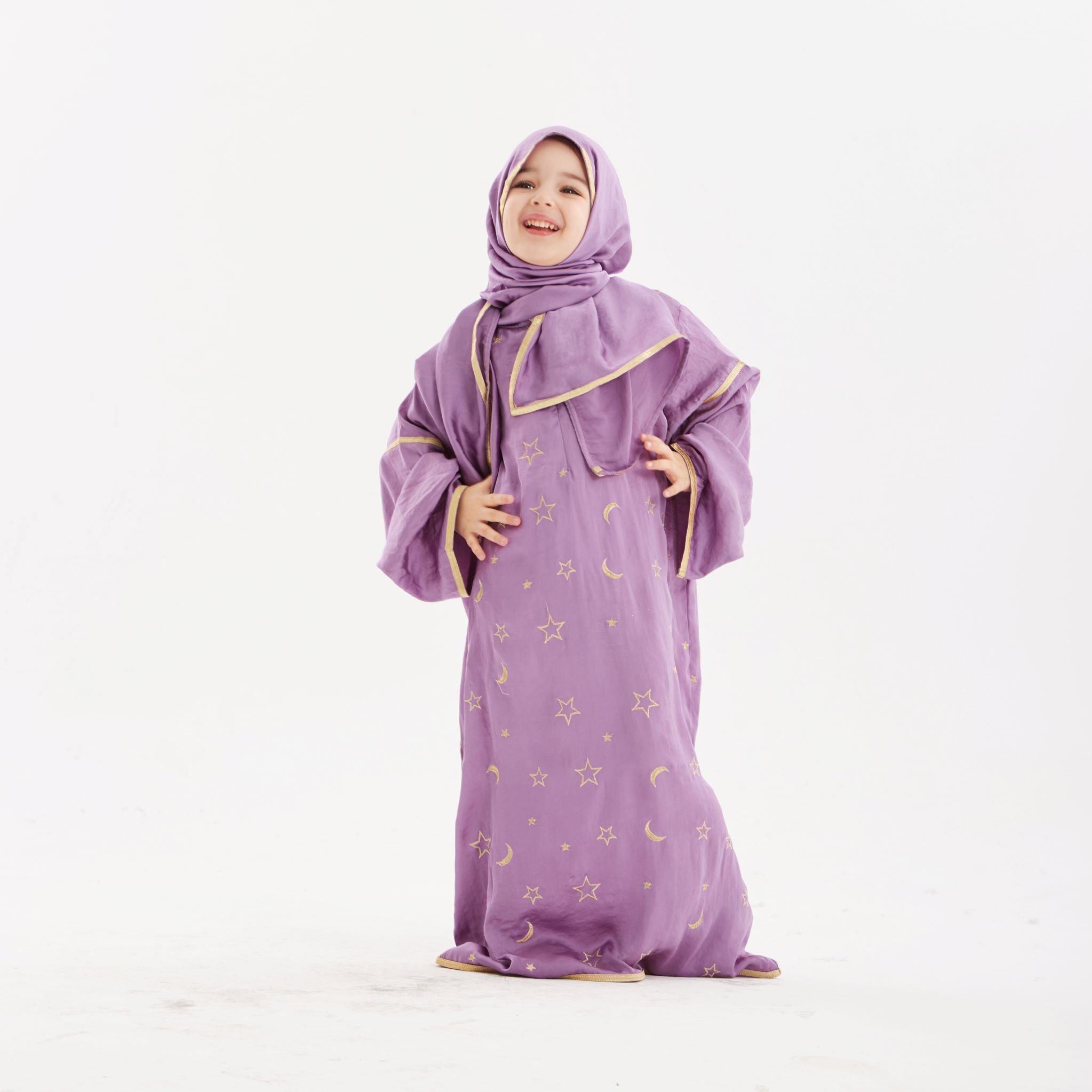 Lilac Ahlam Kids Prayer Abaya - Islamic Prayer Dress for Girls - Perfect for Mosque, Eid, and Religious Ceremonies