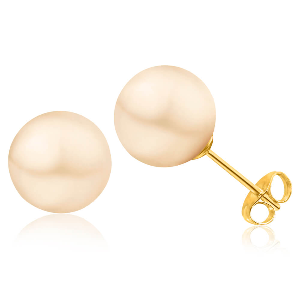 14K Yellow Gold 9mm White Freshwater Pearl Stud Earrings for Women - Classic Elegant Jewelry Gift for Birthday, Anniversary & Special Occasions