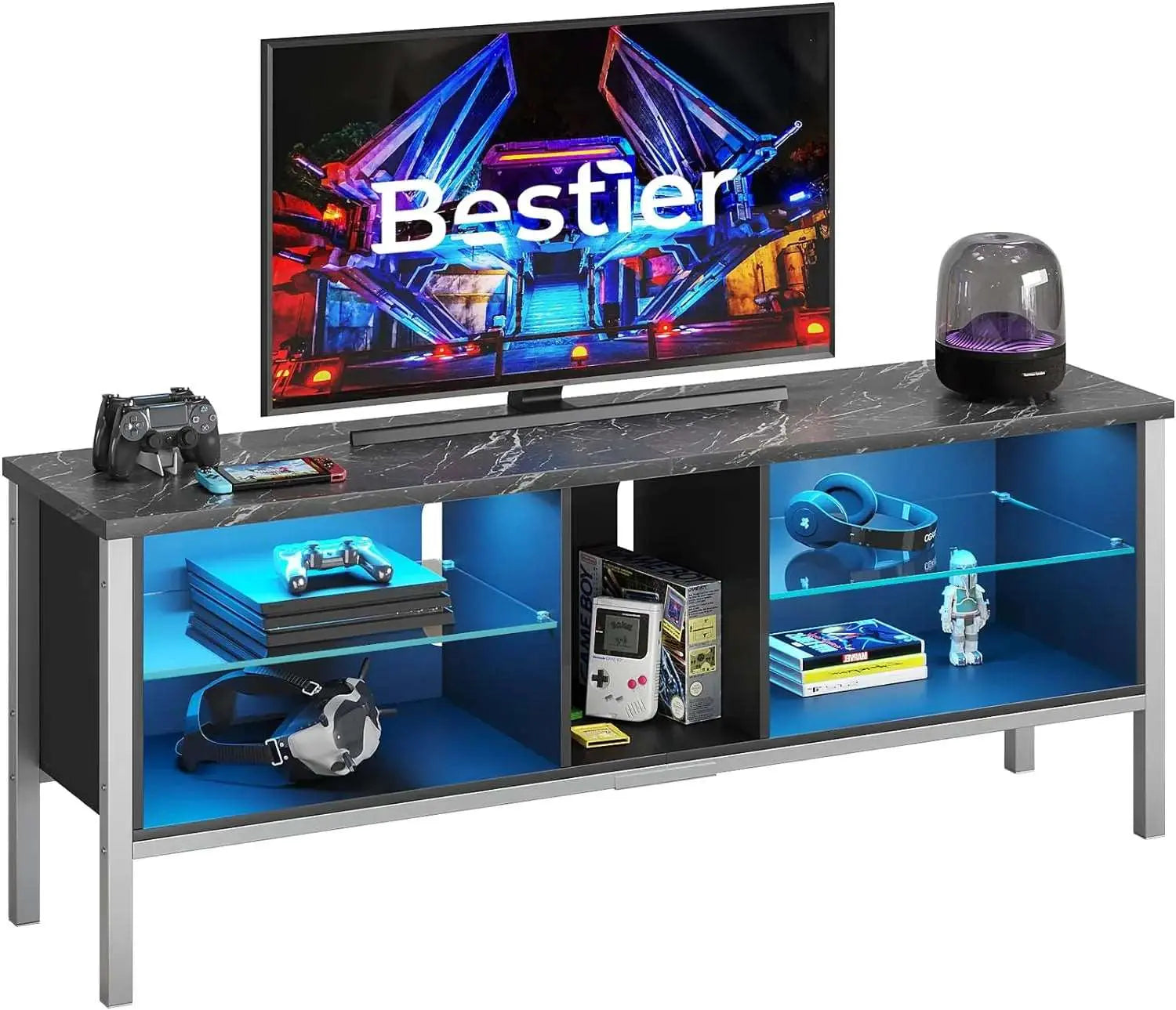 Bestier 70 Inch TV Stand for Gaming - Entertainment Center with LED Lights for PS4, Xbox & PC - Perfect for Living Room, Bedroom & Game Room Setup
