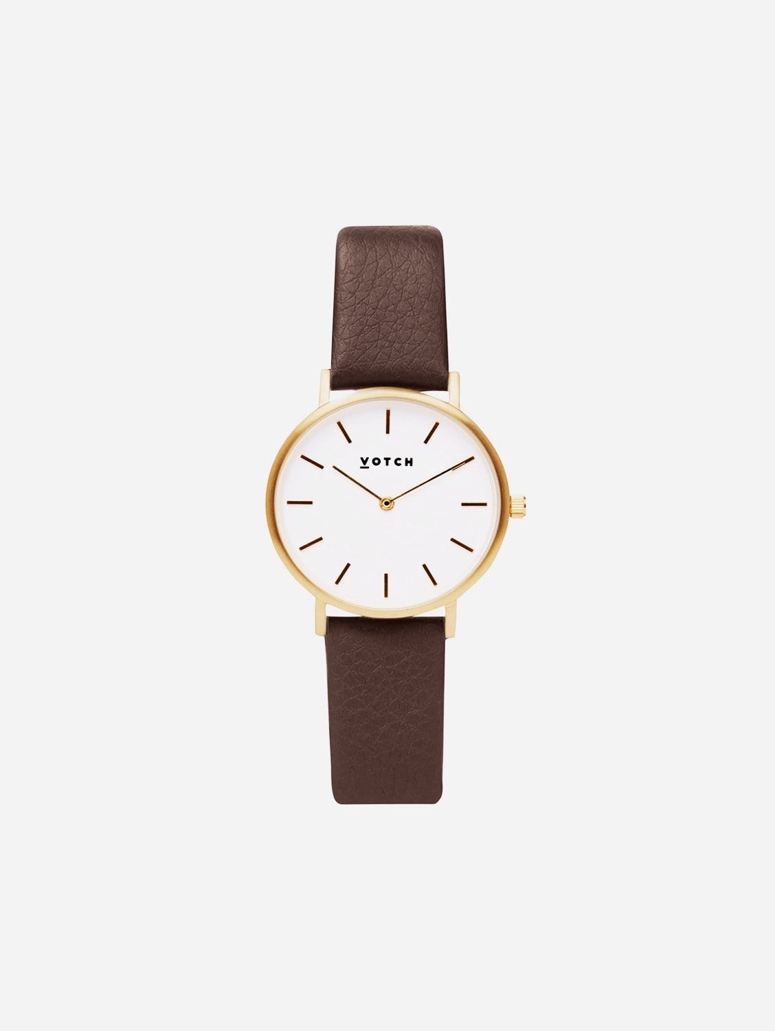 Elegant Petite Watch with Gold & White Dial - Brown Vegan Leather Strap for Women | Perfect for Office, Casual Wear & Special Occasions