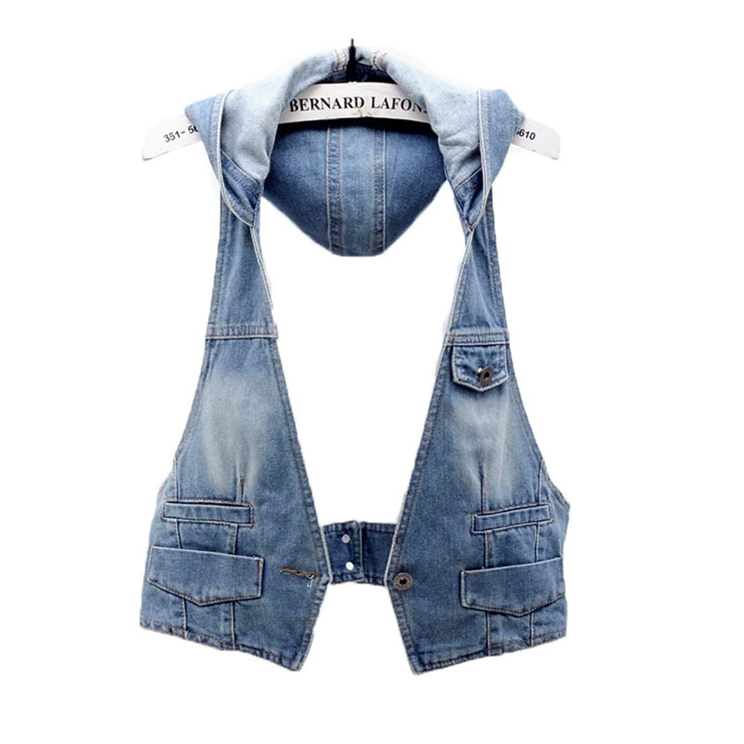 Vintage Blue Denim Waistcoat for Women - Slim Fit Sleeveless Hooded Jacket with Korean Style Sling | Summer Fashion, Casual Outfits, Streetwear & Layering Essential