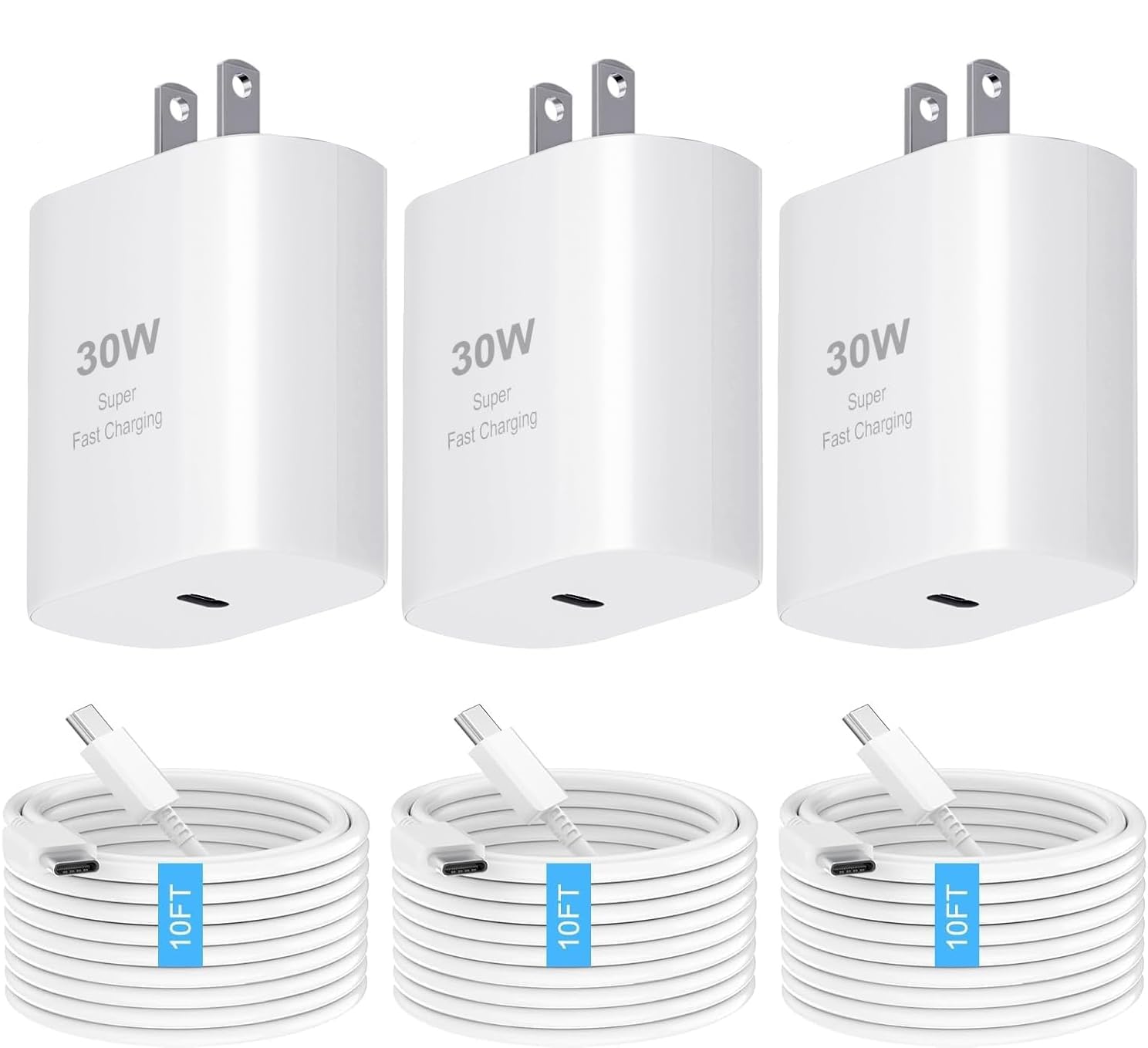 30W Fast USB C Charger Block & 10FT Type C Cable for iPhone 16/15 Pro Max/15 Pro/15 Plus, iPad Pro 12.9/11 inch, Samsung Galaxy S24 Ultra - Quick Charging for Home, Office & Travel