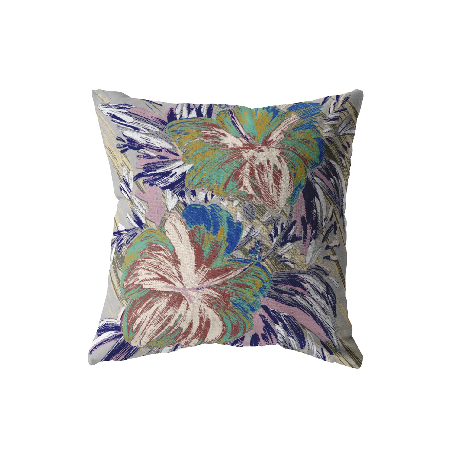 Amrita Sen Hawaiian Flowers Broadcloth Zippered Pillow - Indoor/Outdoor Decorative Cushion Cover (Green on Muted Purple) - Perfect for Patio Furniture, Living Room Sofa & Bedroom Decor