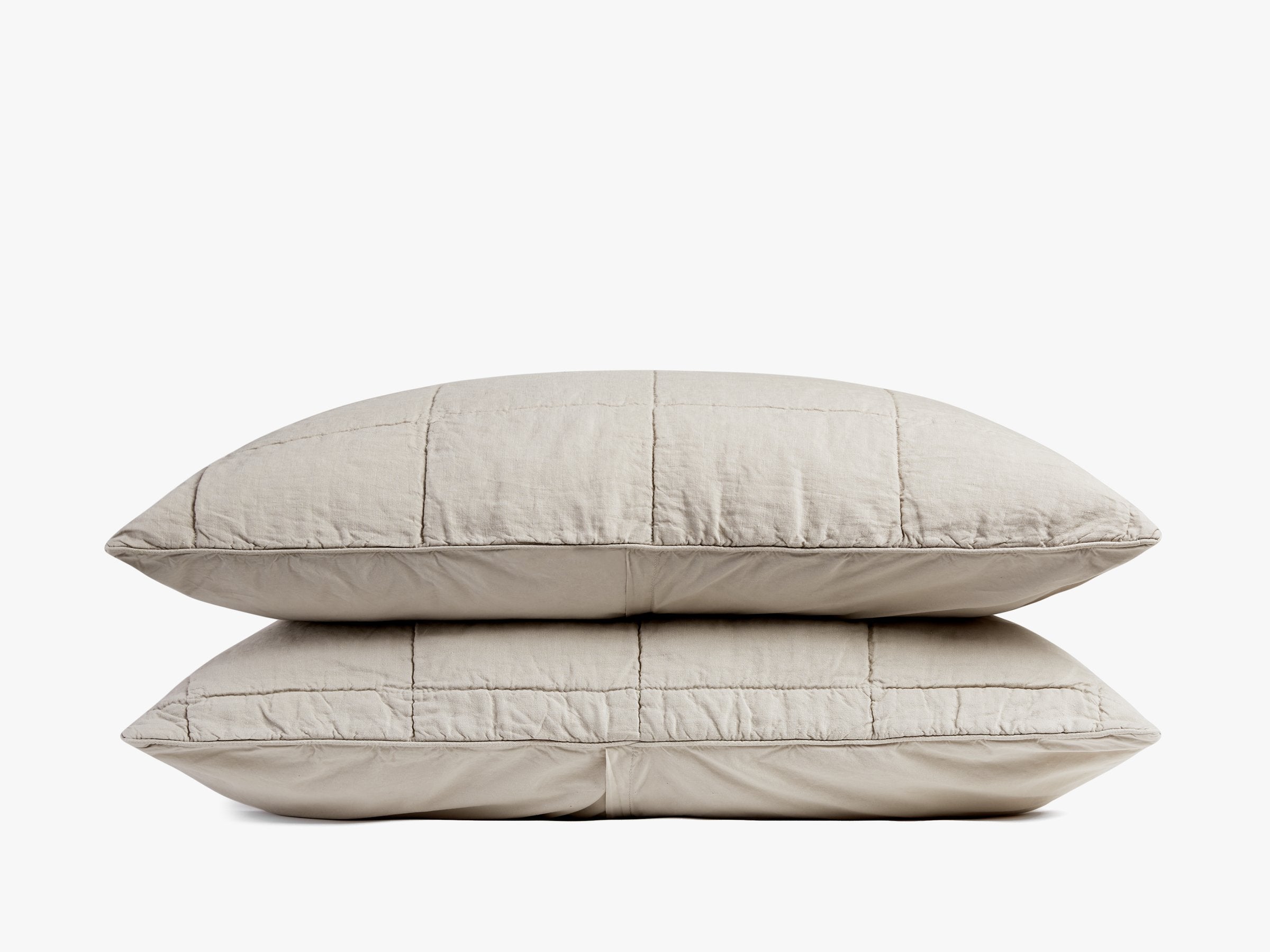 Premium Linen Box Quilted Sham Set - Bone White Bed Pillow Covers - Luxury Decorative Pillowcases for Master Bedroom, Guest Room & Home Decor