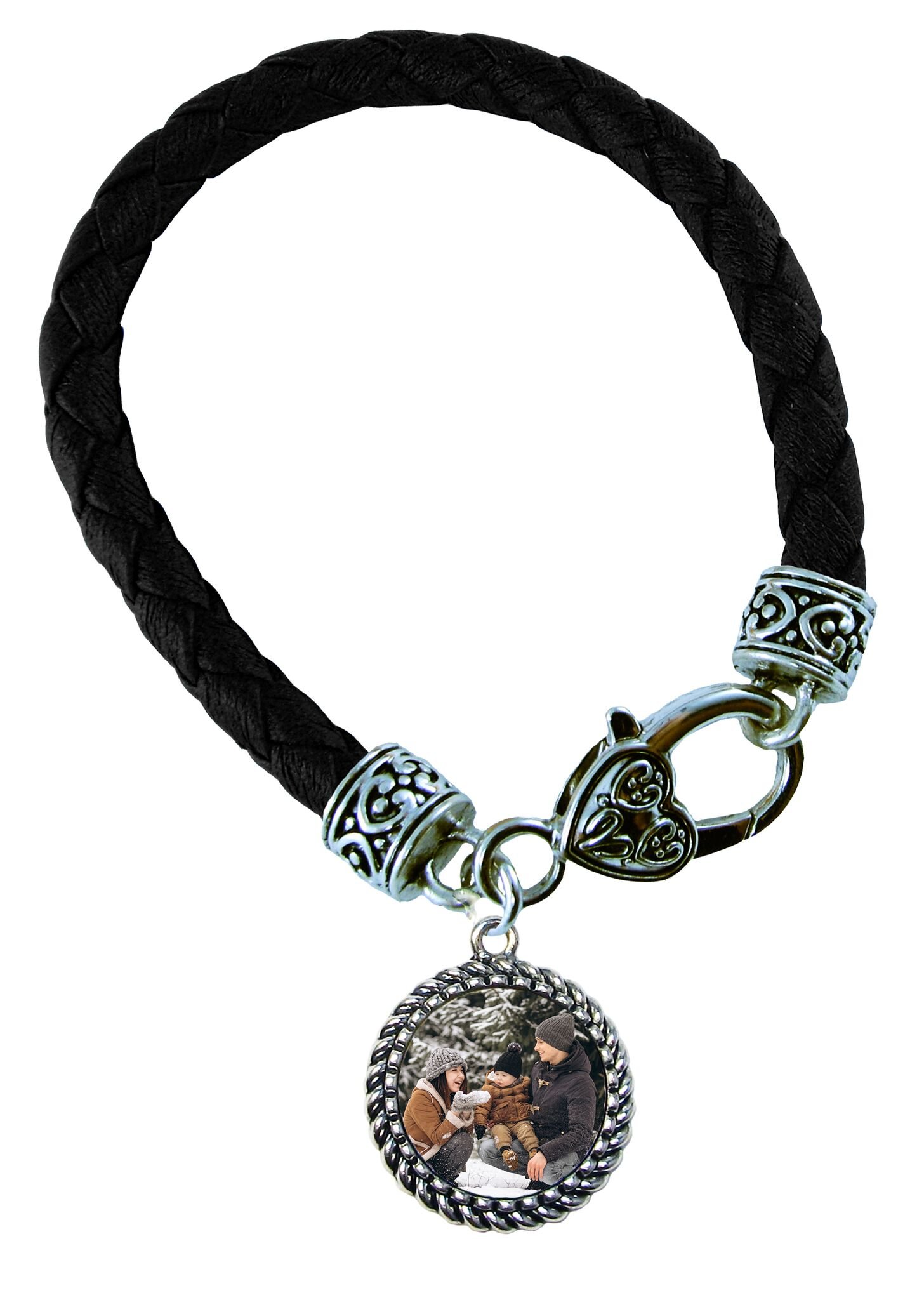 Personalized Photo Leather Bracelet - Custom Double Rope Circle Black Bracelet with Engraved Portrait - Perfect Gift for Anniversary, Valentine's Day & Couple Jewelry
