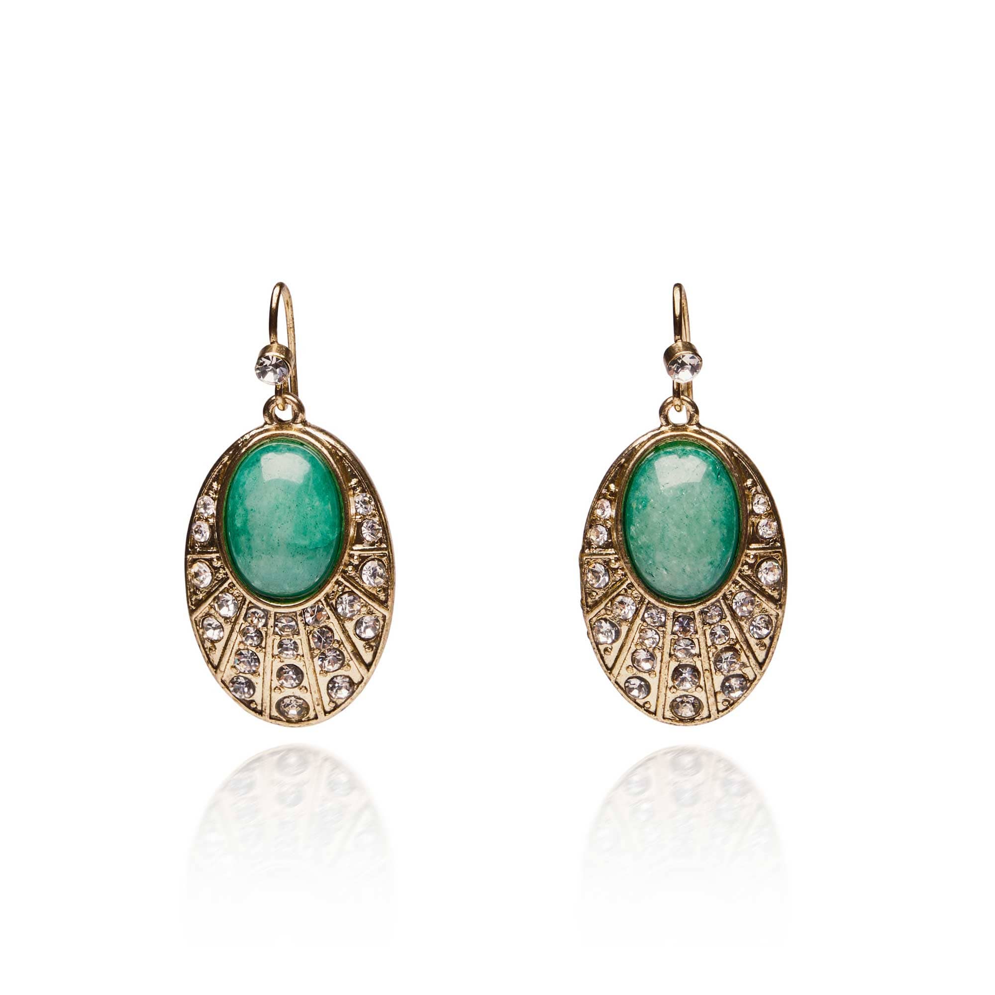 Vintage Green Agate Oval Drop Earrings for Women - 1920s Style Dangle Earrings - Perfect for Parties, Weddings & Retro Fashion