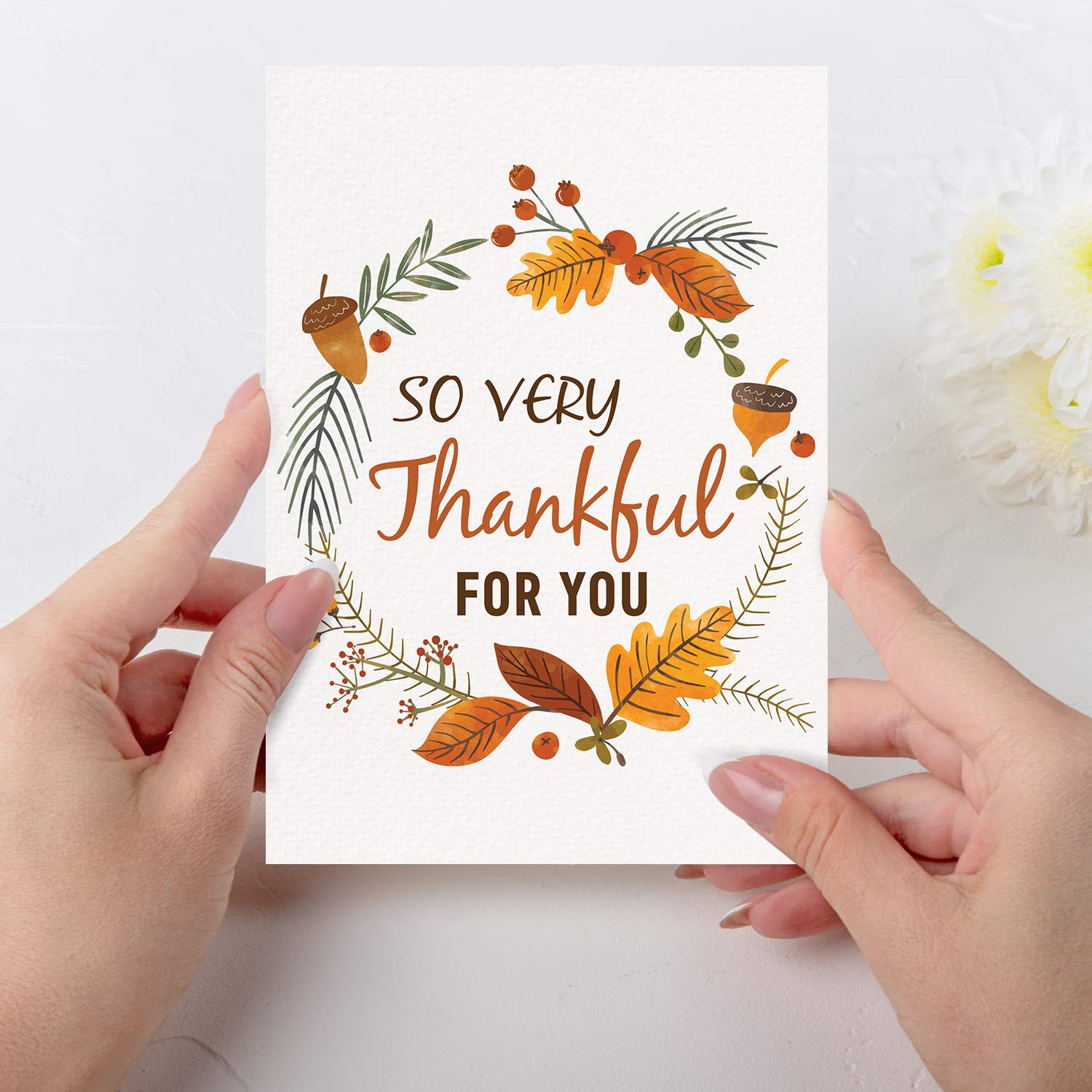 Thankful Greeting Cards Pack of 50 - Thanksgiving Holiday Cards with Envelopes for Gifting