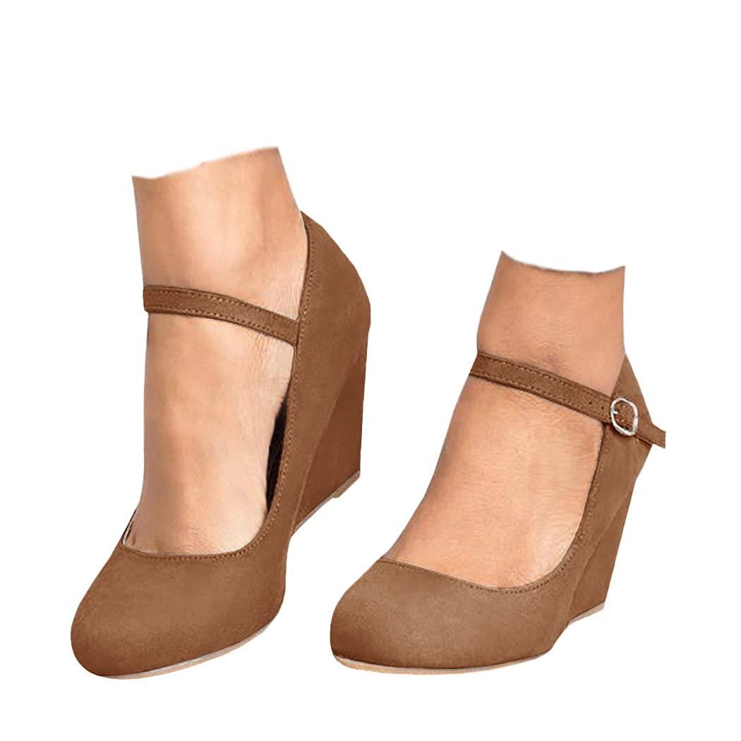 Women's Comfortable Wedge Heel Mary Jane Pumps with Ankle Strap - Round Toe Office Work Dress Shoes for Women | Perfect for Business, Wedding & Party Occasions