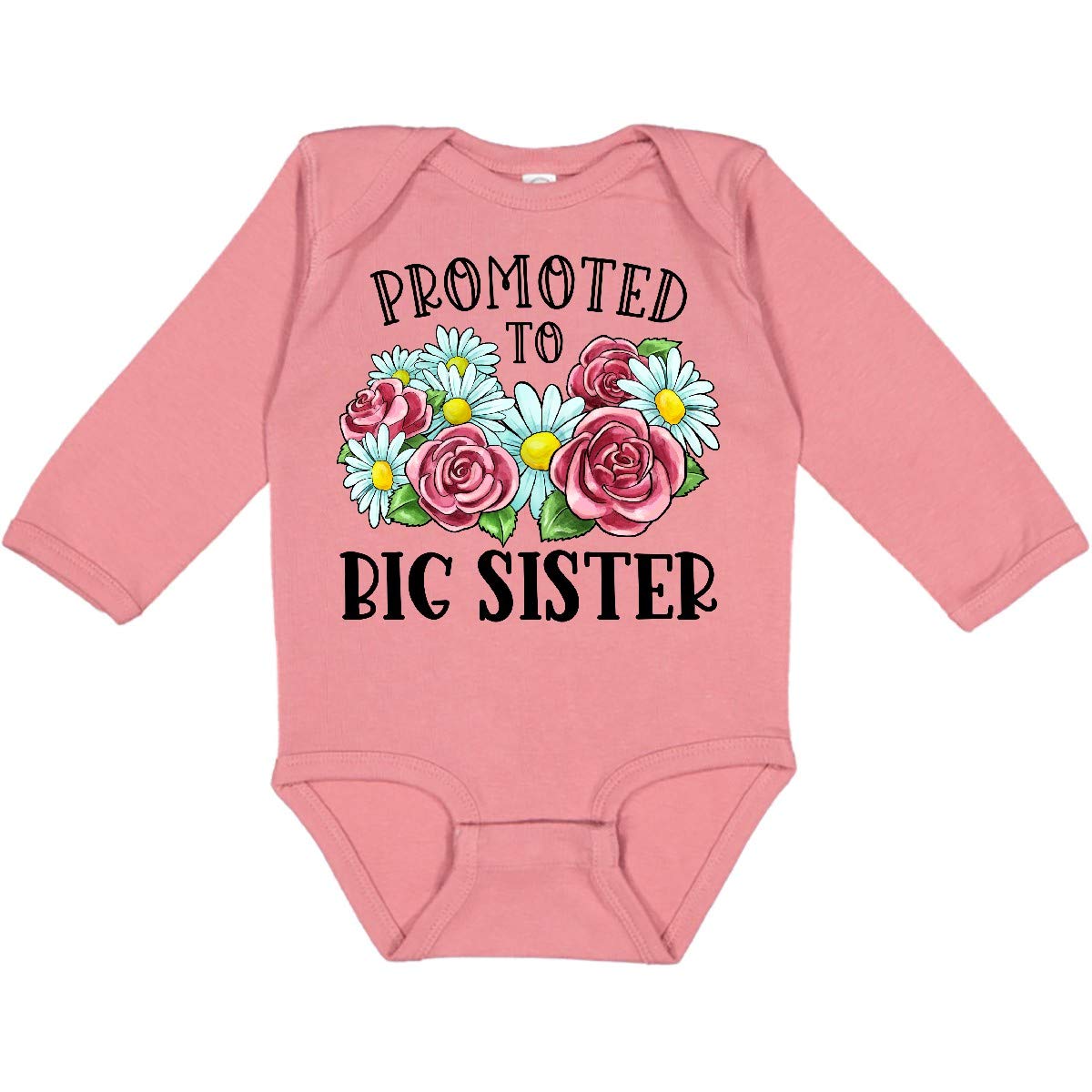 Promoted to Big Sister with Flowers Baby Bodysuit - Soft Long Sleeve Creeper for Newborn Girls - Perfect for Sibling Announcements & Photo Shoots