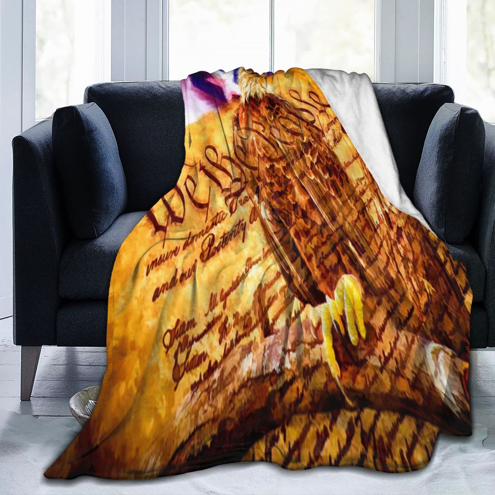 We The People & Bald Eagle American Flag Fleece Throw Blanket - Ultra Soft Microfiber 60
