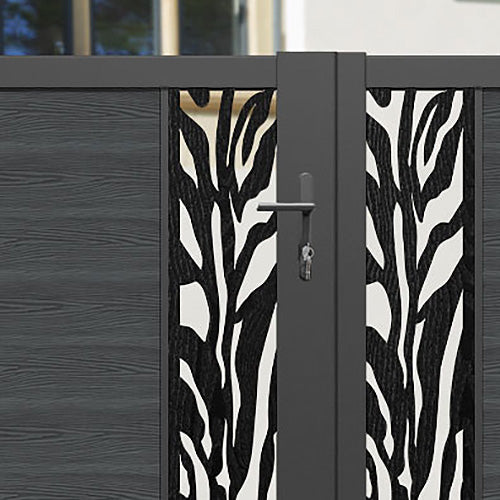 Classic Malawi Straight Top Driveway Gate - Dark Grey Steel Fence with Middle & End Screen | Durable Outdoor Security Gate for Home, Garden, and Commercial Properties