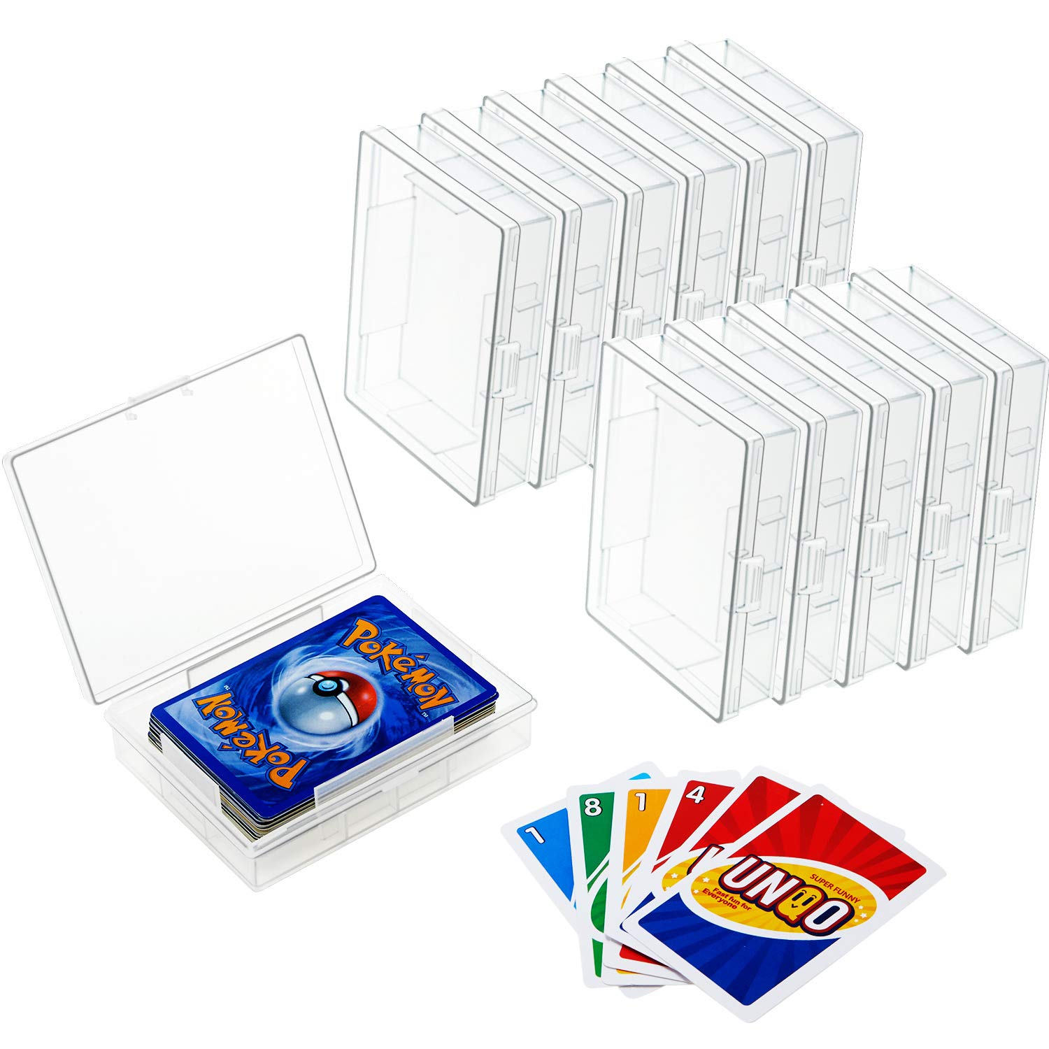 12-Piece Clear Plastic Card Deck Storage Boxes - Empty Card Holder Case with Snap Closure for MTG, Pokemon, Yugioh - Perfect for Collectors, Gamers & Travel